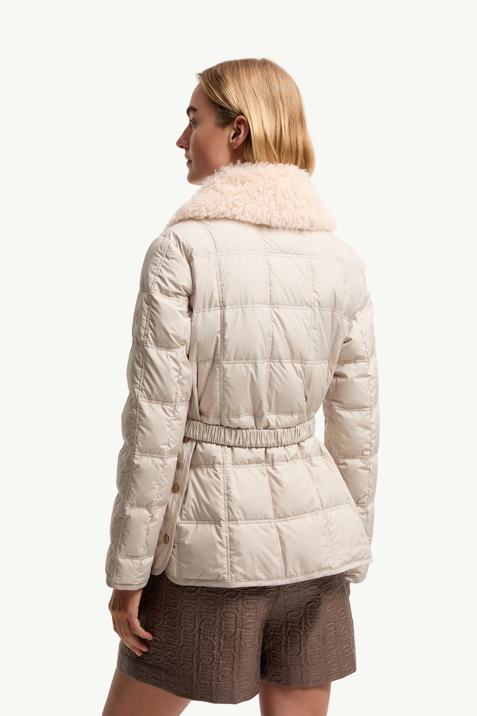 Light Beige Cygnes Belted Short Down Jacket - Lightweight Down