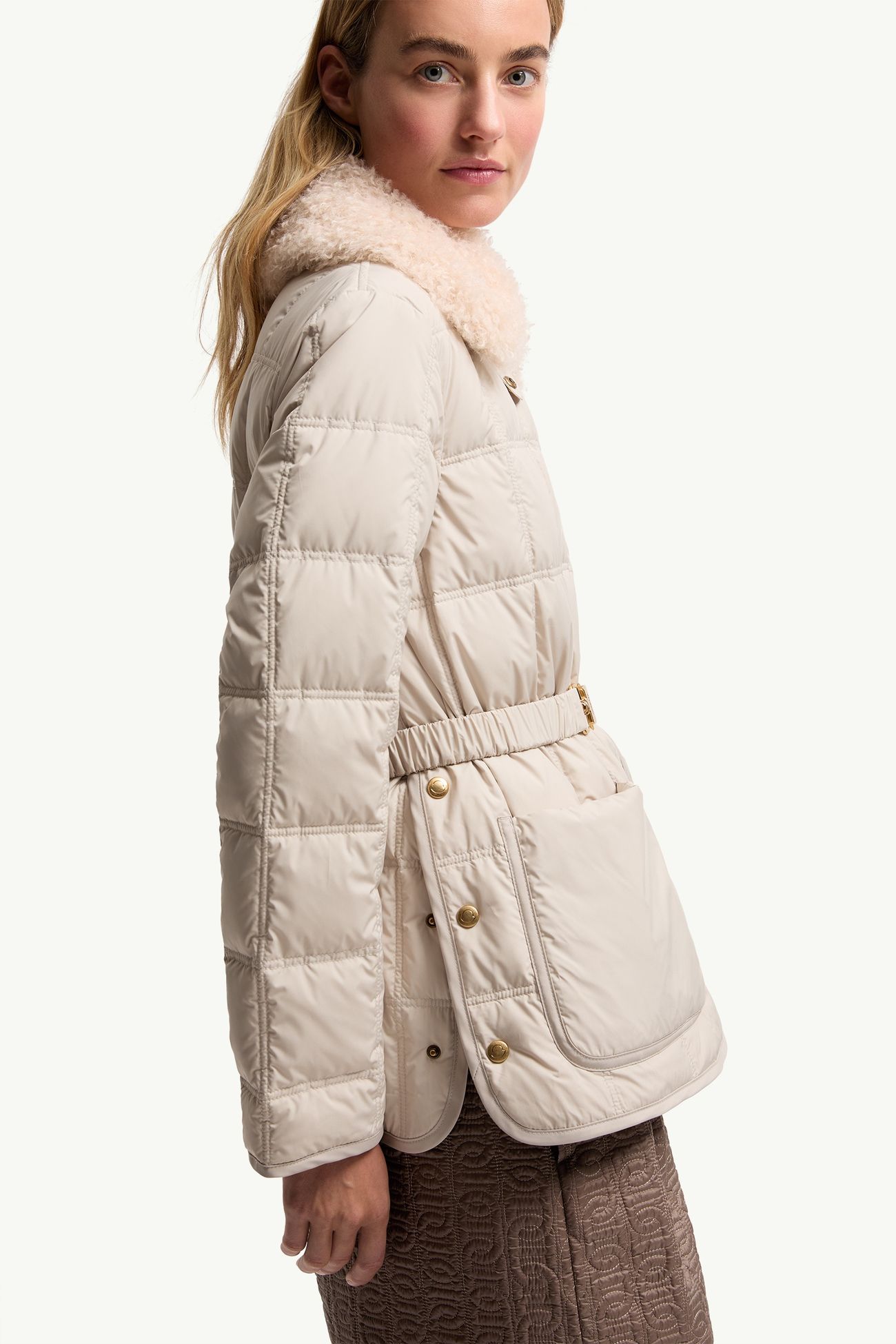 Cygnes kurze Daunenjacke mit Gürtel Damen Hellbeige Moncler 5
