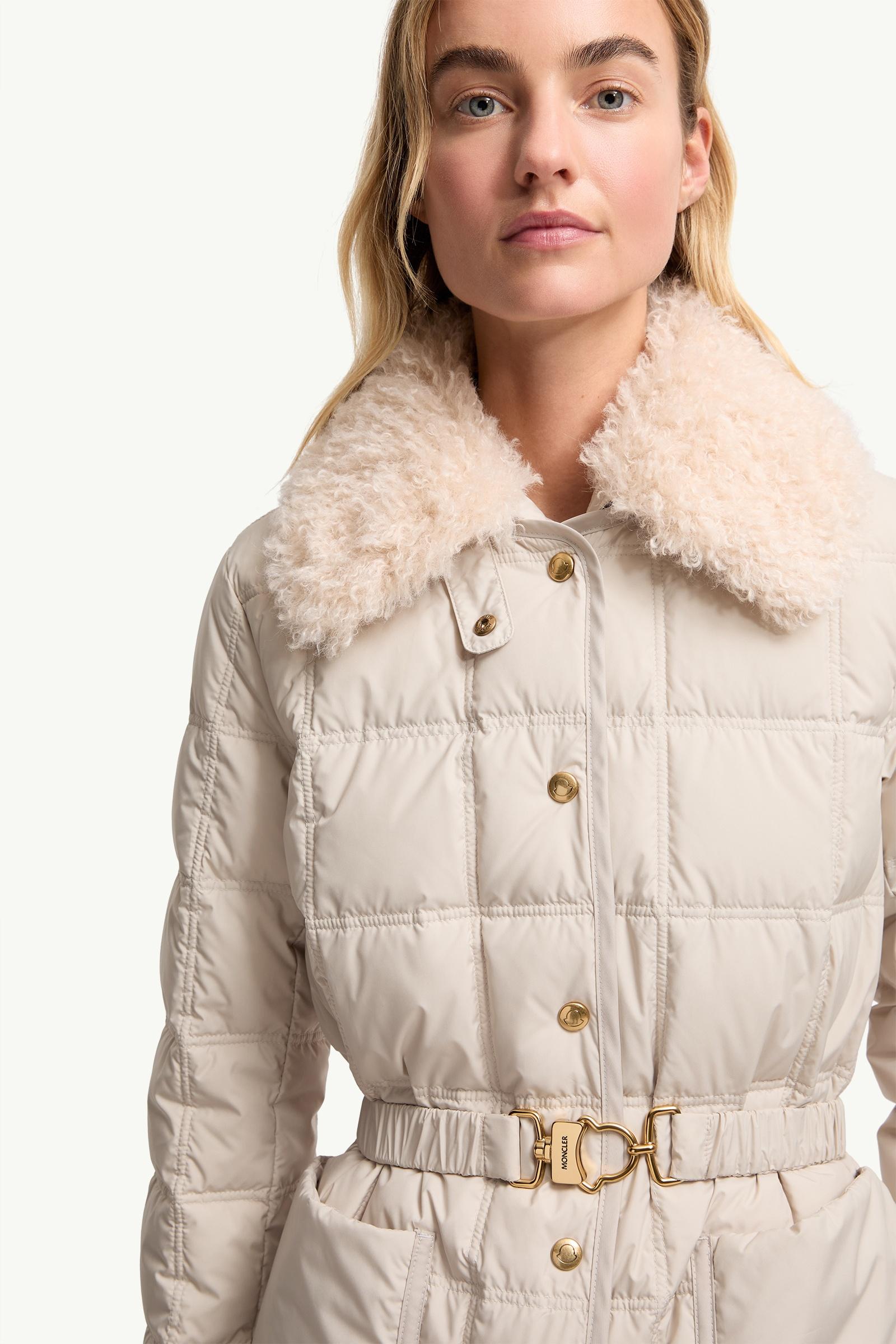 Light Beige Cygnes Belted Short Down Jacket - Lightweight Down