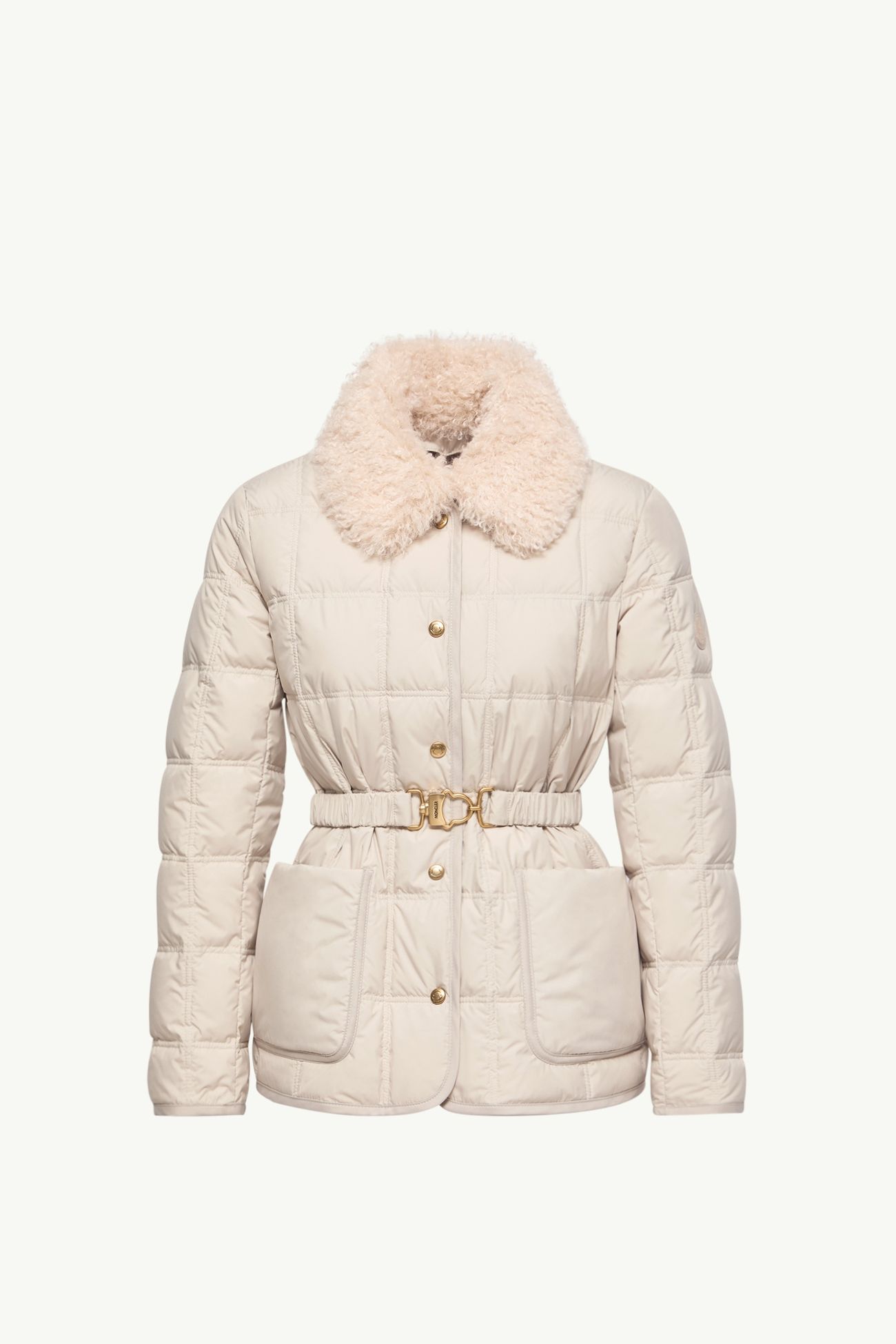 Cygnes kurze Daunenjacke mit Gürtel Damen Hellbeige Moncler 2