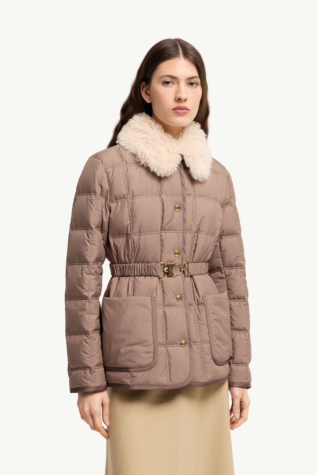 Cygnes女士腰带短款羽绒夹克外套 女士 棕色 Moncler 3