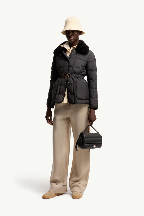 Cygnes Belted Short Down Jacket Women Black Moncler 0