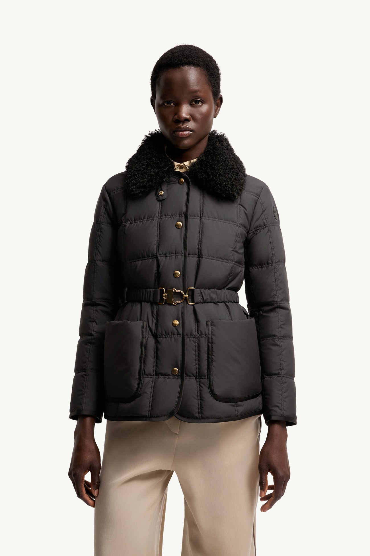 Cygnes Belted Short Down Jacket Women Black Moncler 3