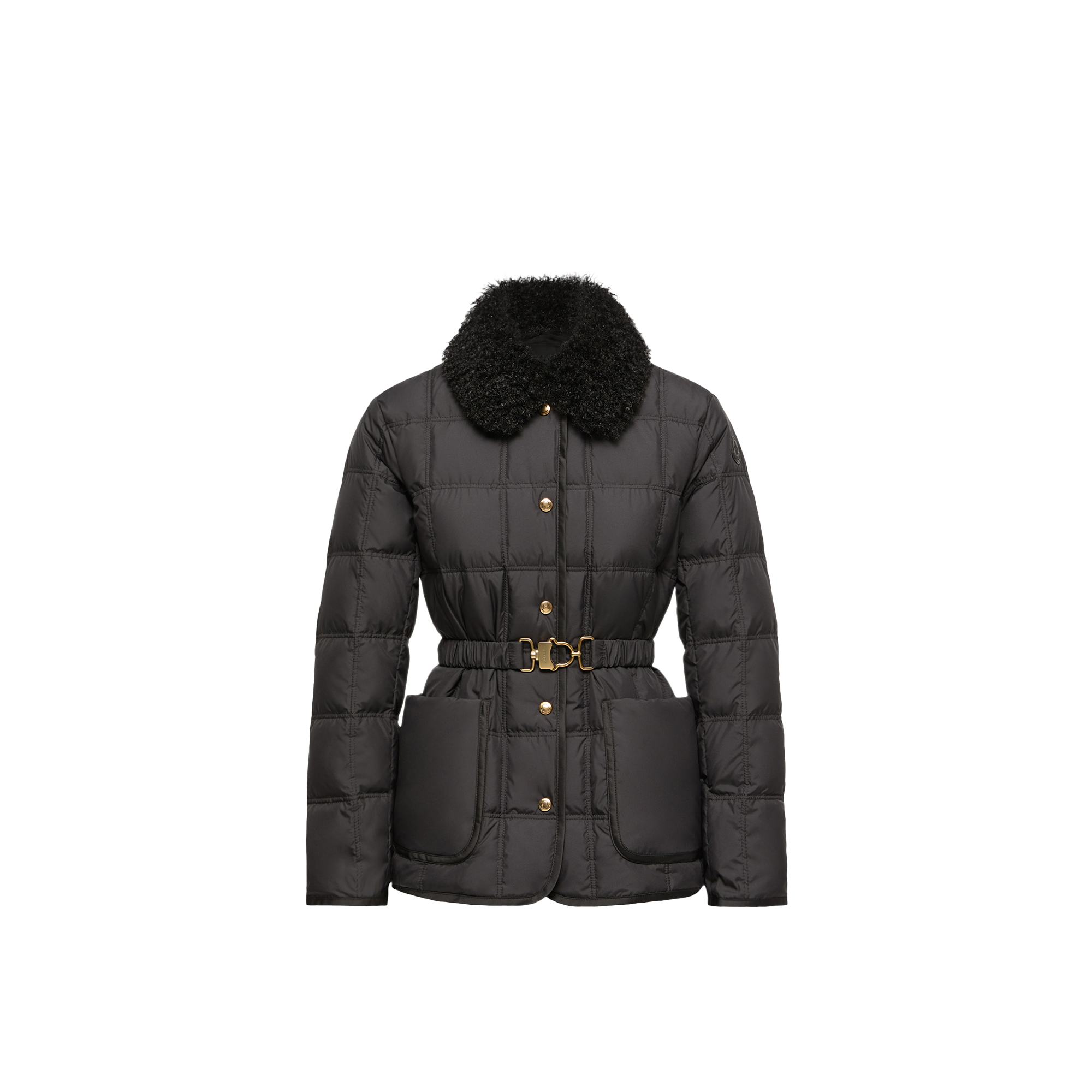 Moncler   Cygnes Belted Short Down Jacket for Women in Black, Size: 14