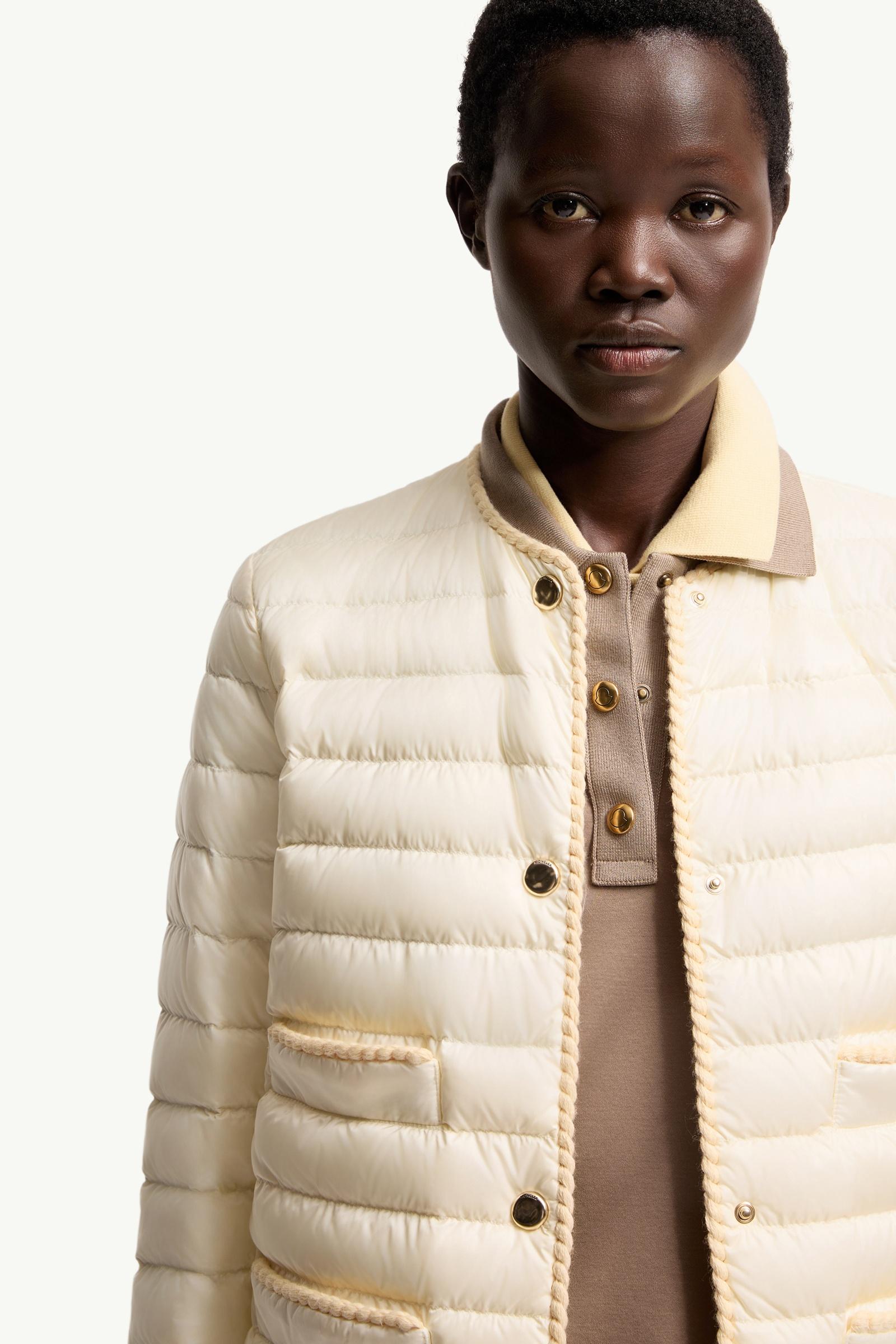White Ivory Circaete Braided Trim Short Down Jacket - Lightweight