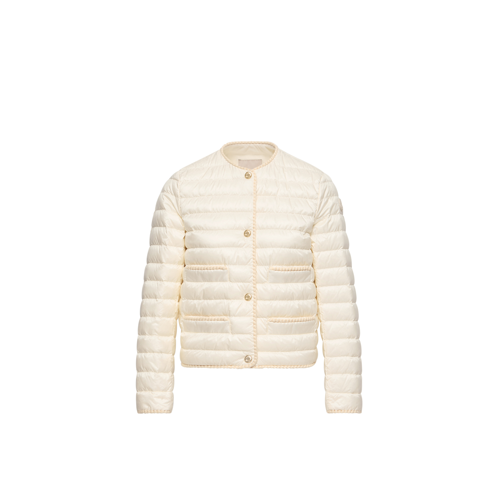 Moncler   Circaete Braided Trim Short Down Jacket for Women in White, Size: 24
