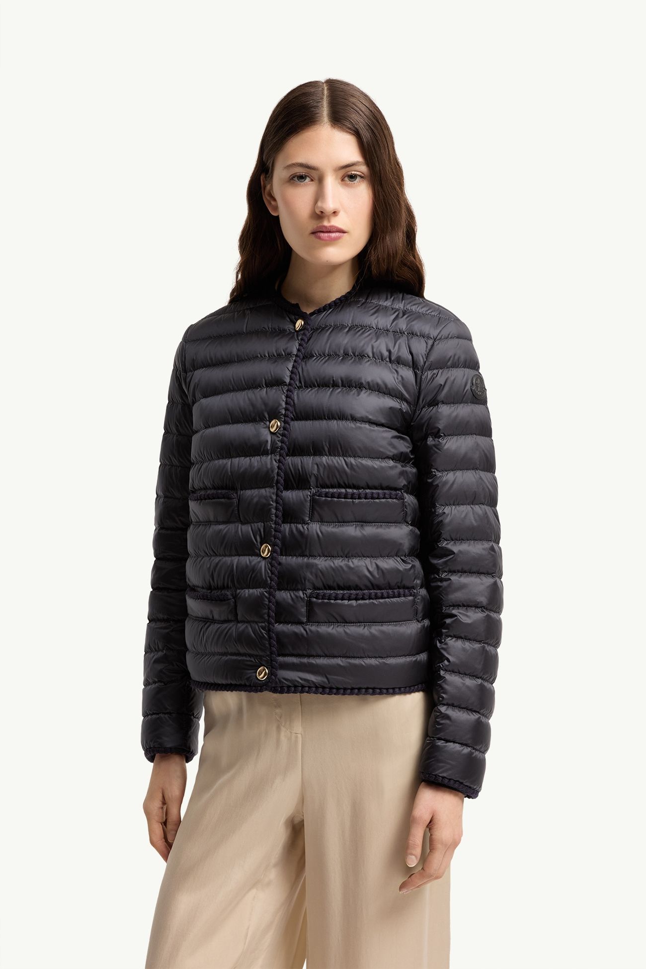 Circaete 브레이드 트리밍 쇼트 다운 재킷 여성 네이비 블루 Moncler 3