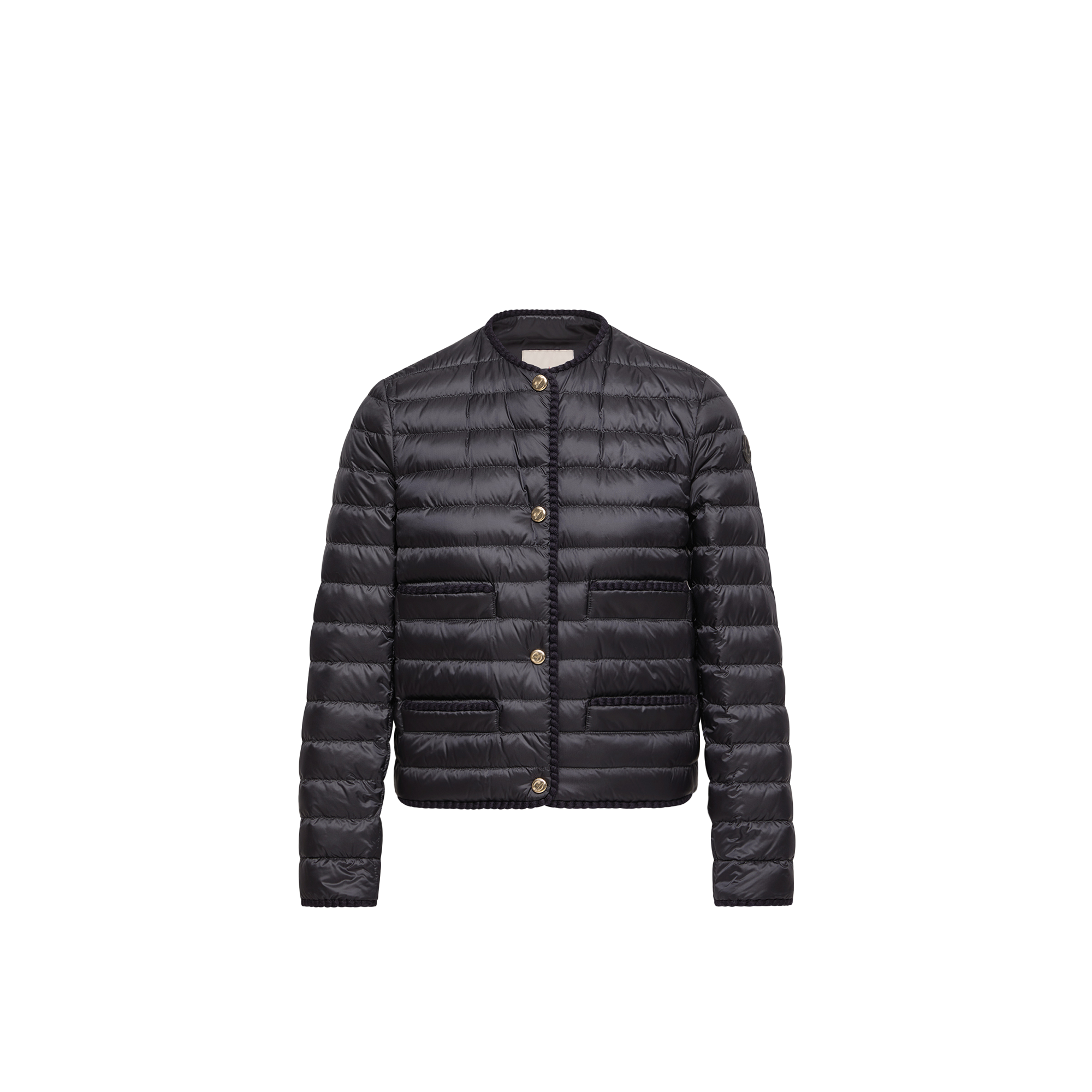 Moncler   Circaete Braided Trim Short Down Jacket for Women in Blue, Size: 24