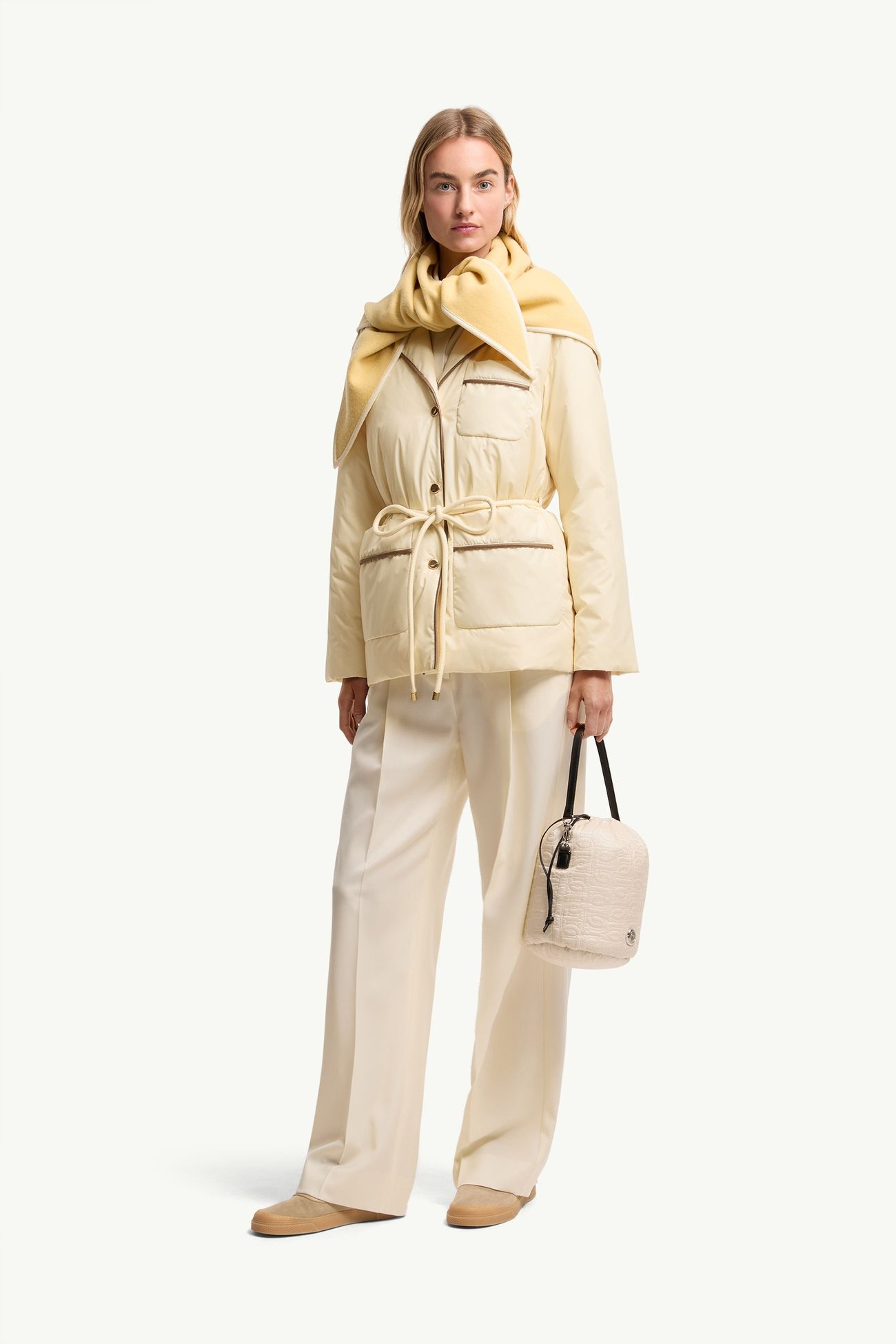 Doudoune mi-longue ceinturée Tieche Femmes Beige Clair Moncler 0