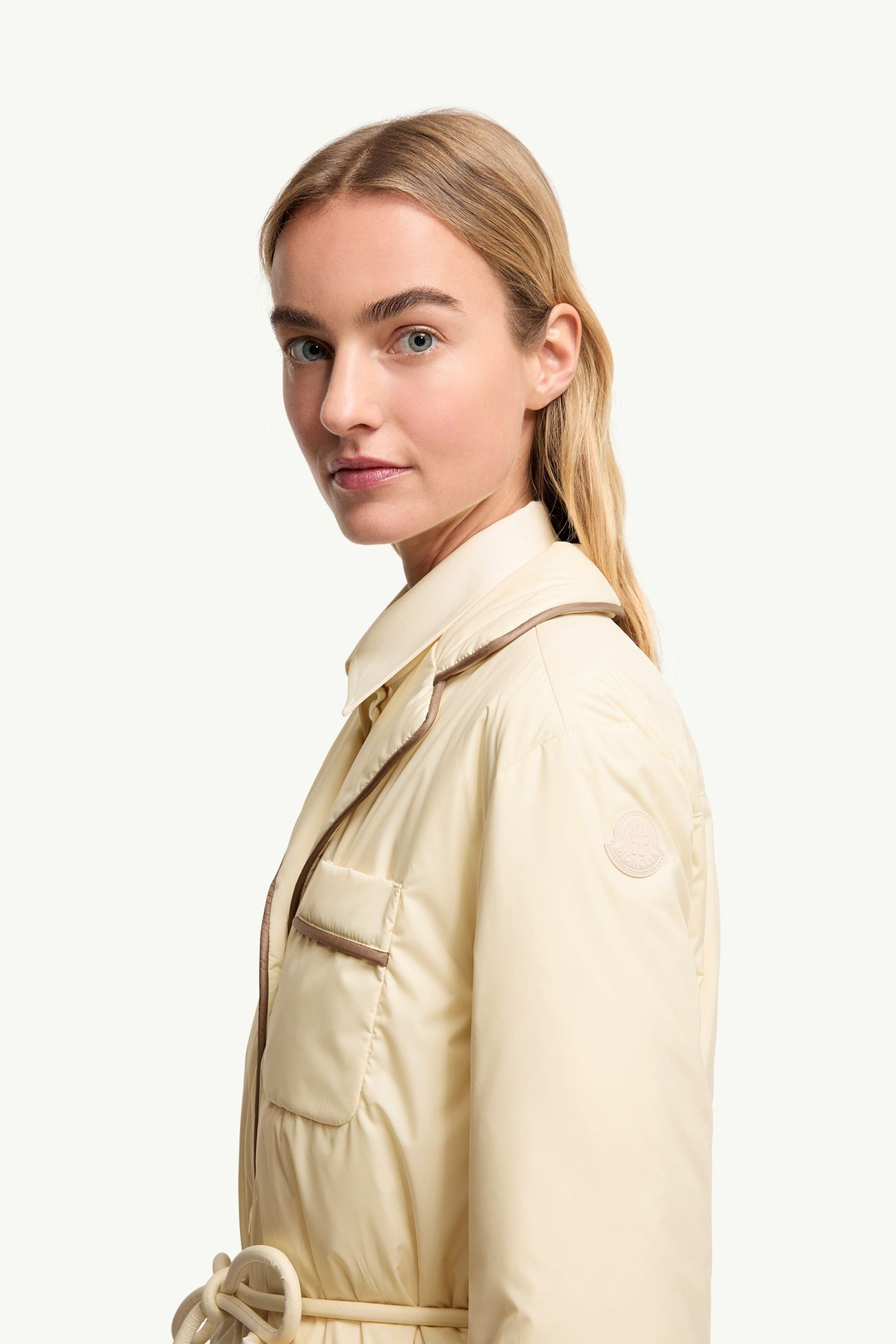 Tieche mittellange Daunenjacke mit Gürtel Damen Hellbeige Moncler 1