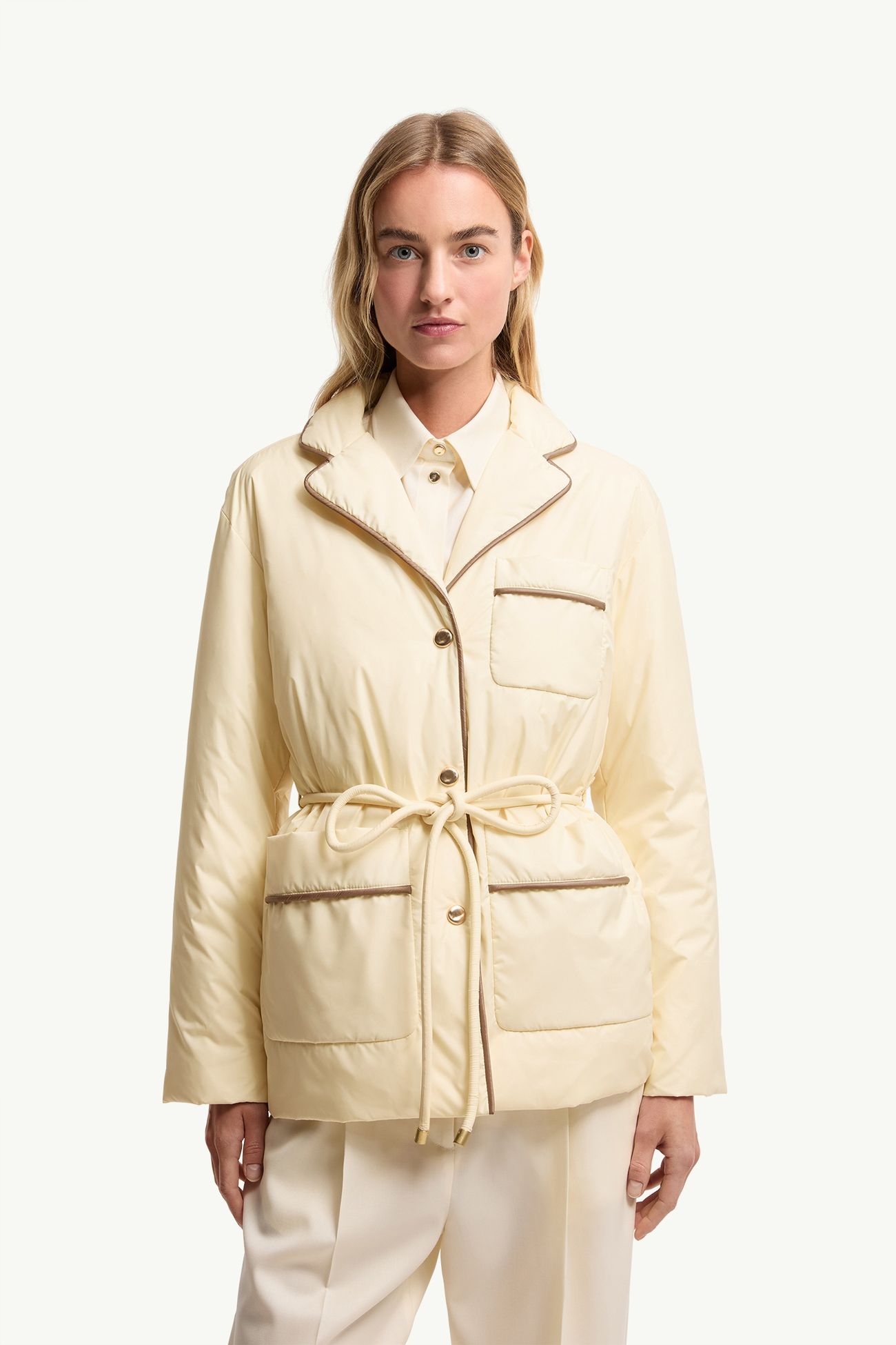 Tieche Belted Mid-Length Down Jacket Women Light Beige Moncler 3