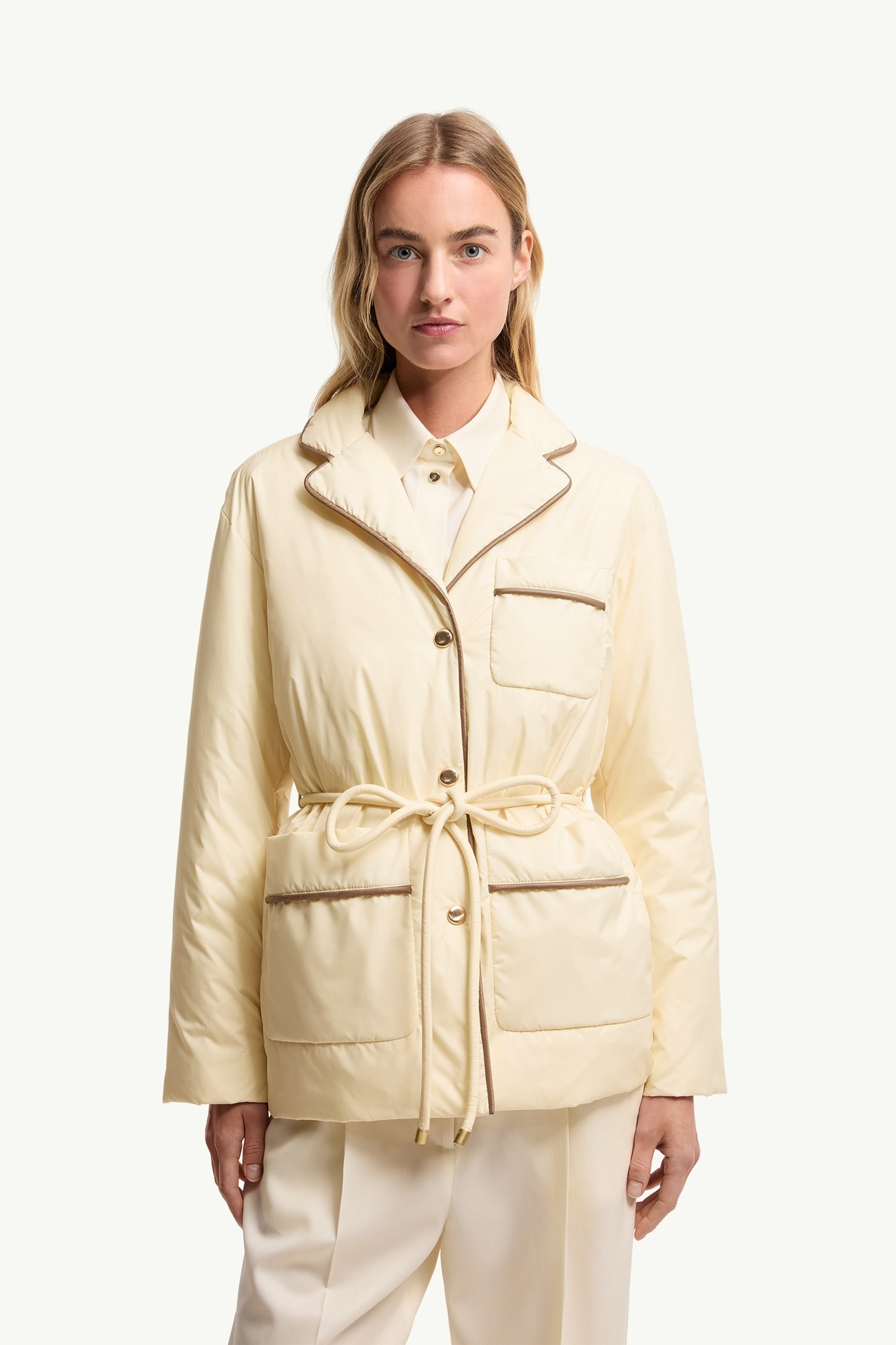 Tieche Belted Mid-Length Down Jacket Women Light Beige Moncler 3