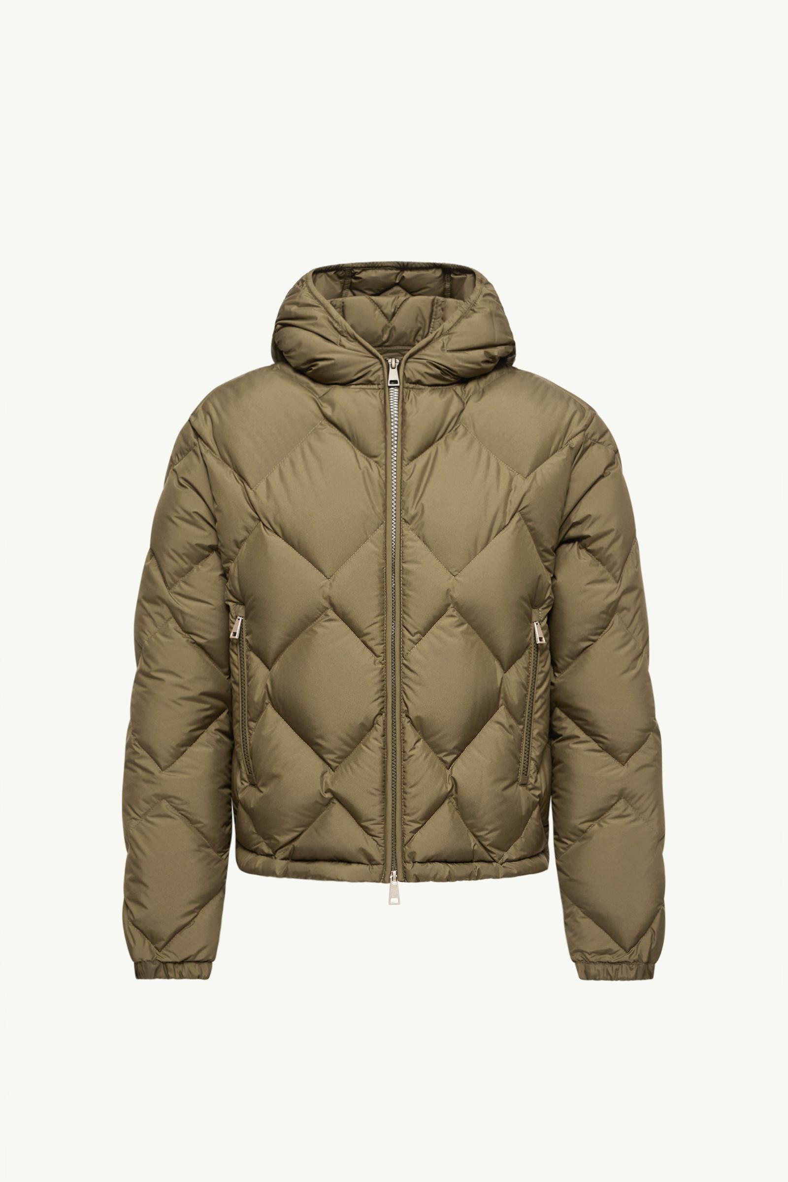 Olive Green Arvouinne Hooded Triangle-Quilted Short Down Jacket
