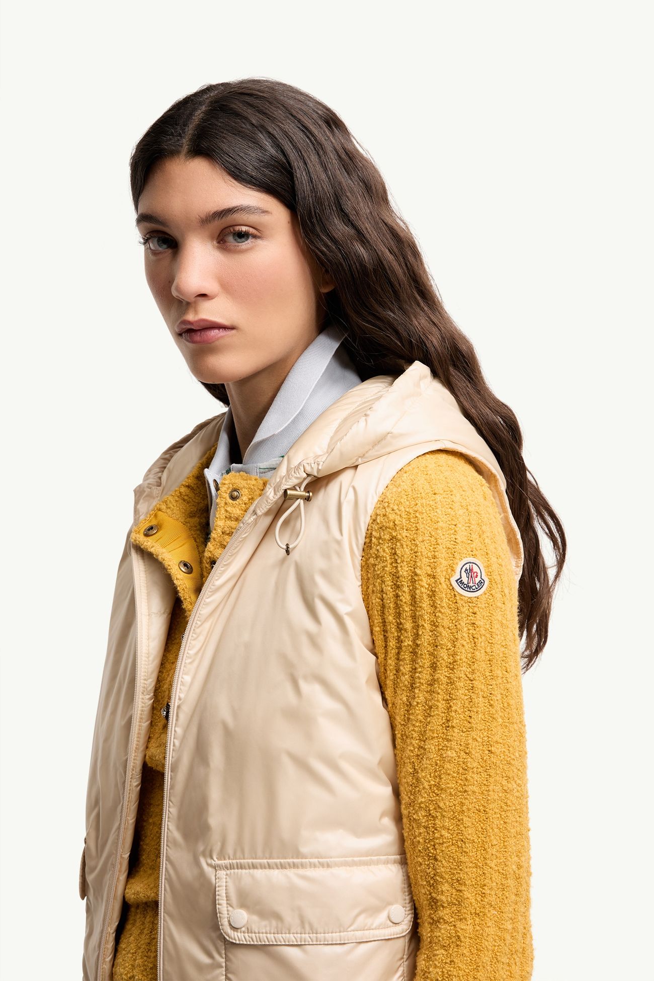 Lansette Short Longue Saison Down Gilet Women Light Beige Moncler 1
