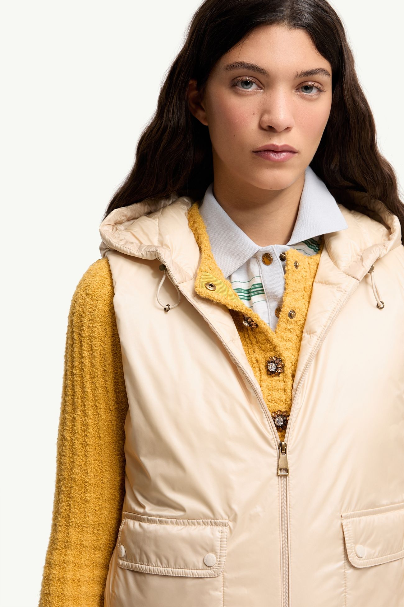 Lansette Longue Saison短身羽絨背心 女士 淺米色 Moncler 5