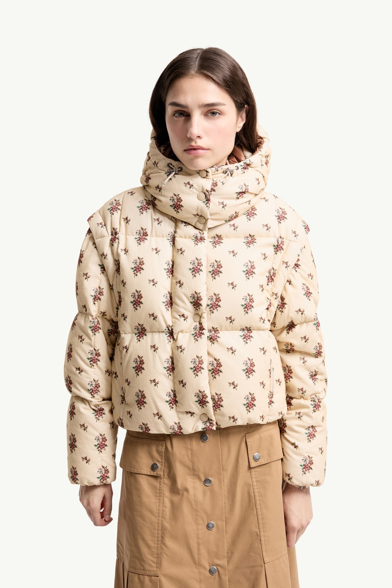 Torcol Floral Hooded 2-in-1 Down Jacket Women Light Beige Moncler 3