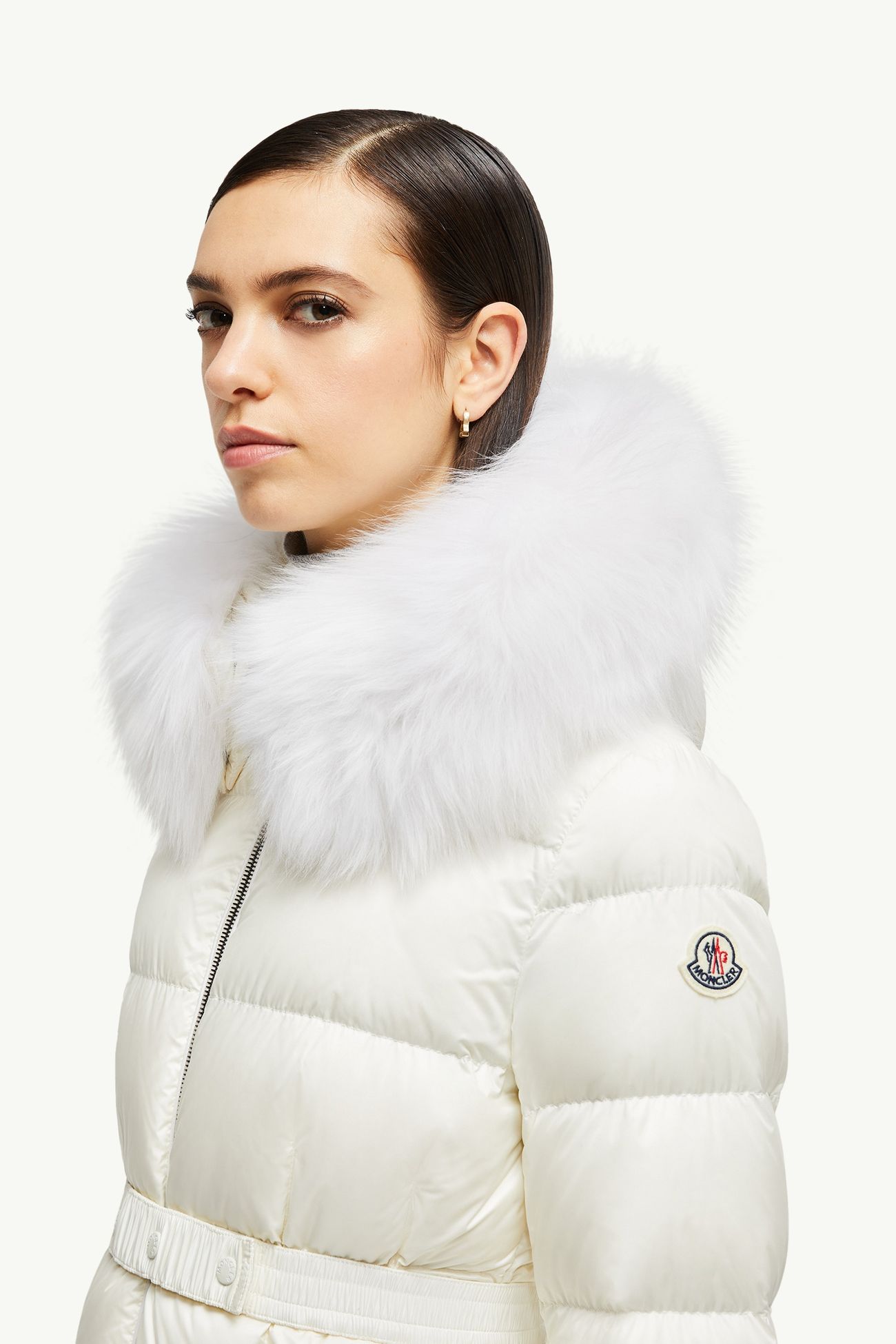 Doudoune courte à capuche bordée de shearling Boed Femmes Blanc Moncler 1