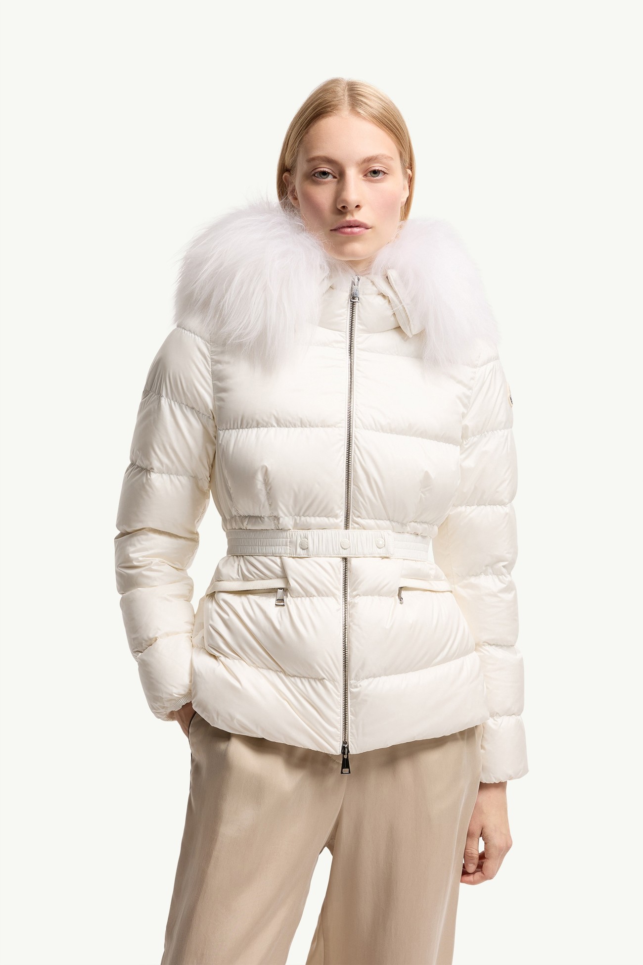 Boed Hooded Shearling-Trimmed Short Down Jacket Women White Moncler 3