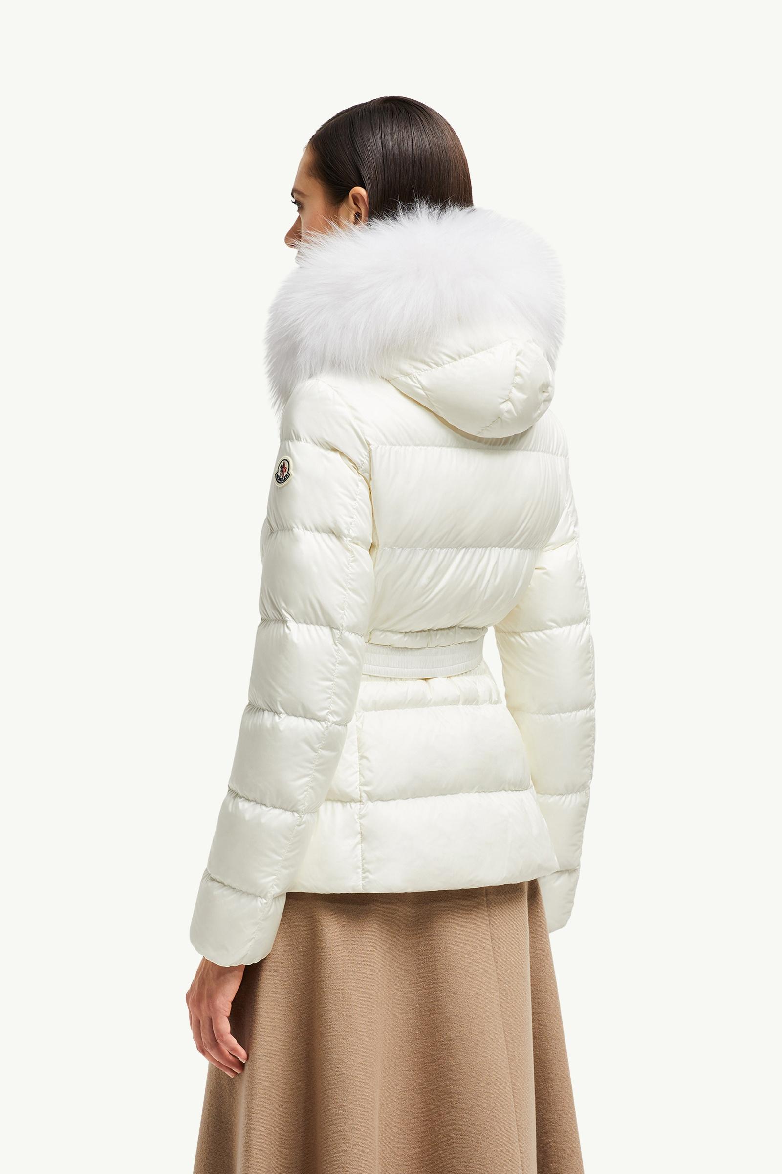 White Boed Hooded Shearling-Trimmed Short Down Jacket - Short Down
