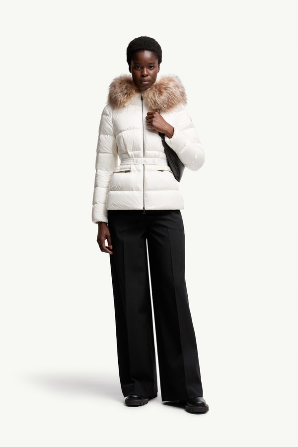 Boed Hooded Shearling-Trimmed Short Down Jacket Women White & Beige Moncler 0