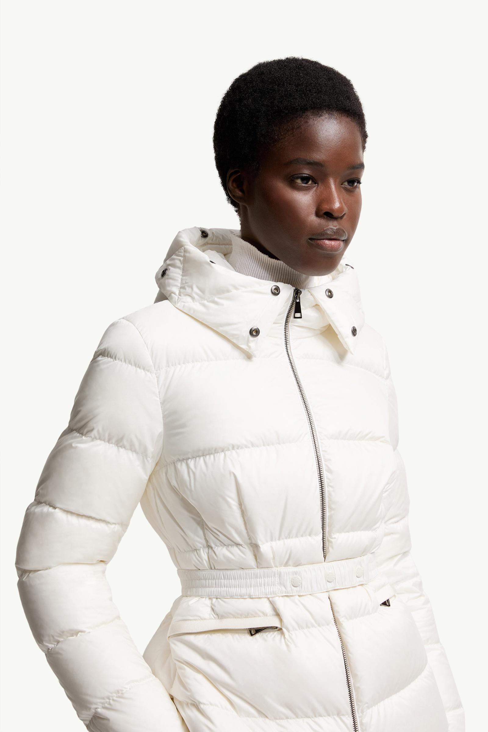 White & Beige Boed Hooded Shearling-Trimmed Short Down Jacket