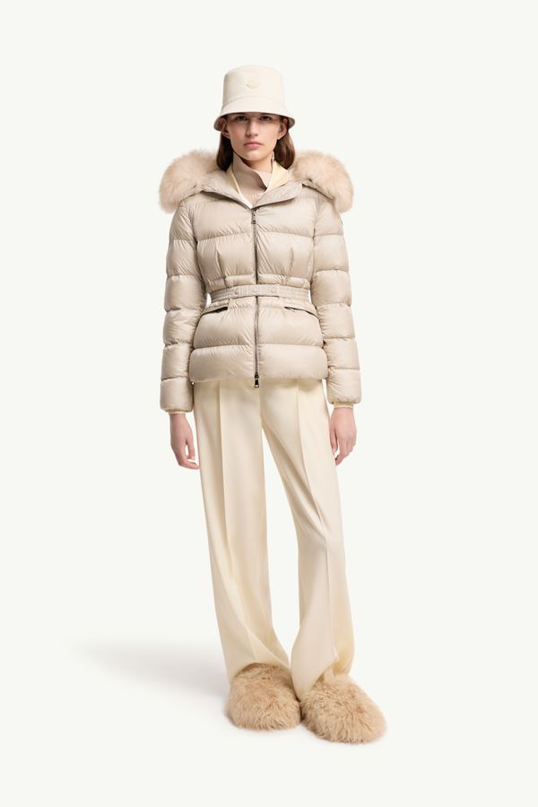 Boed 후드 시어링 트리밍 쇼트 다운 재킷 여성 라이트 베이지 Moncler 0