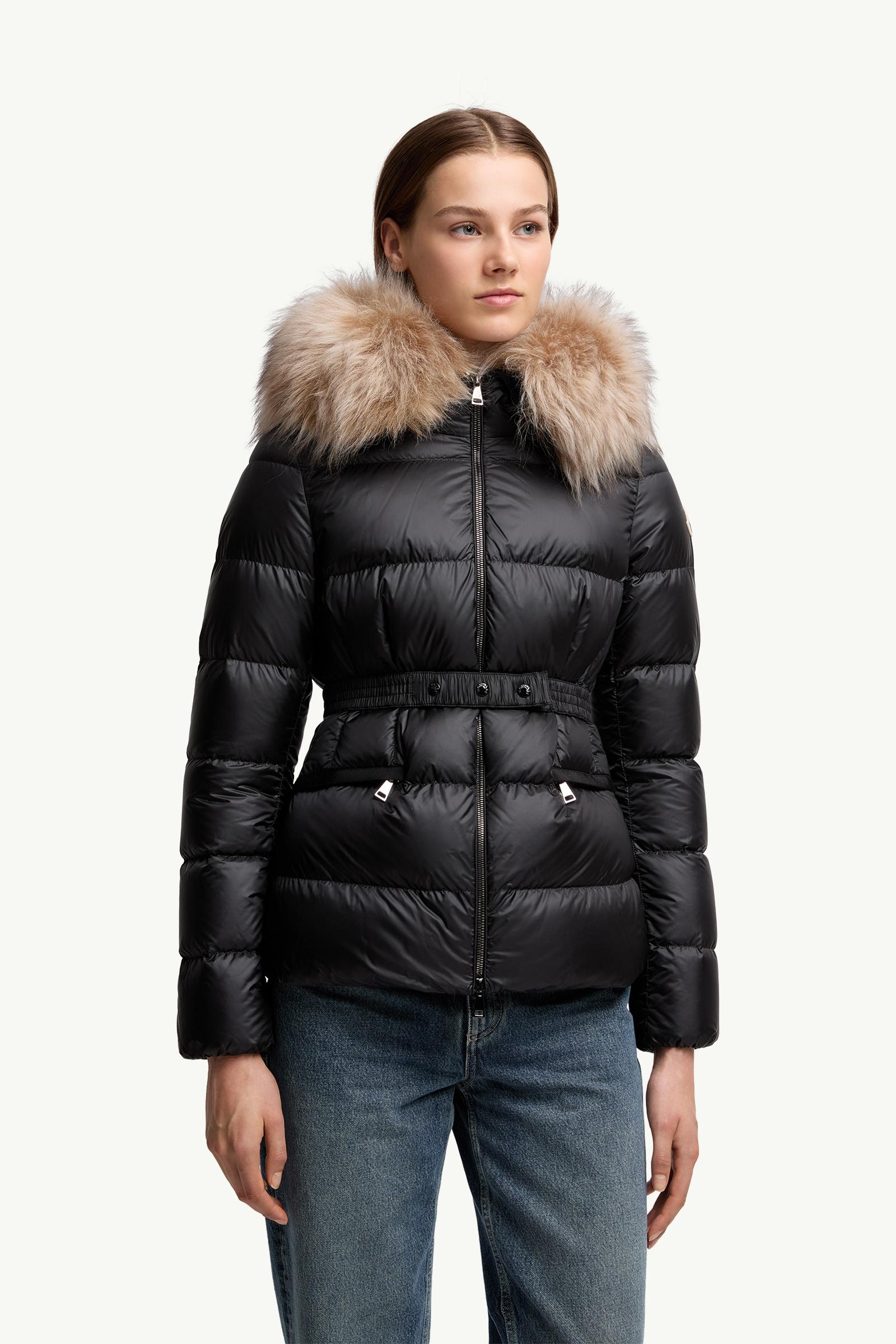Black & Beige Boed Hooded Shearling-Trimmed Short Down Jacket