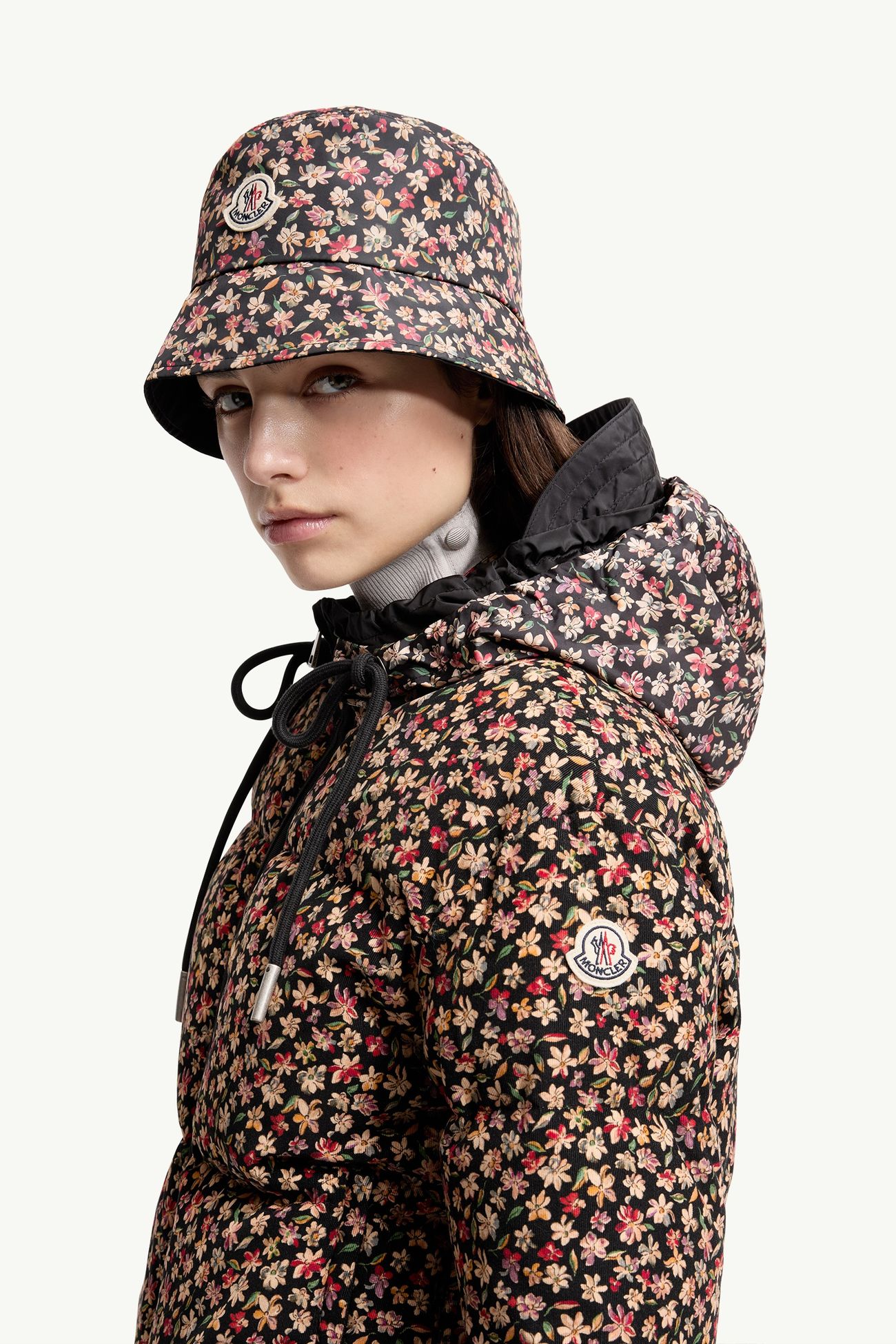 Becfigue Floral Hooded Down Jacket Women Black Moncler 1