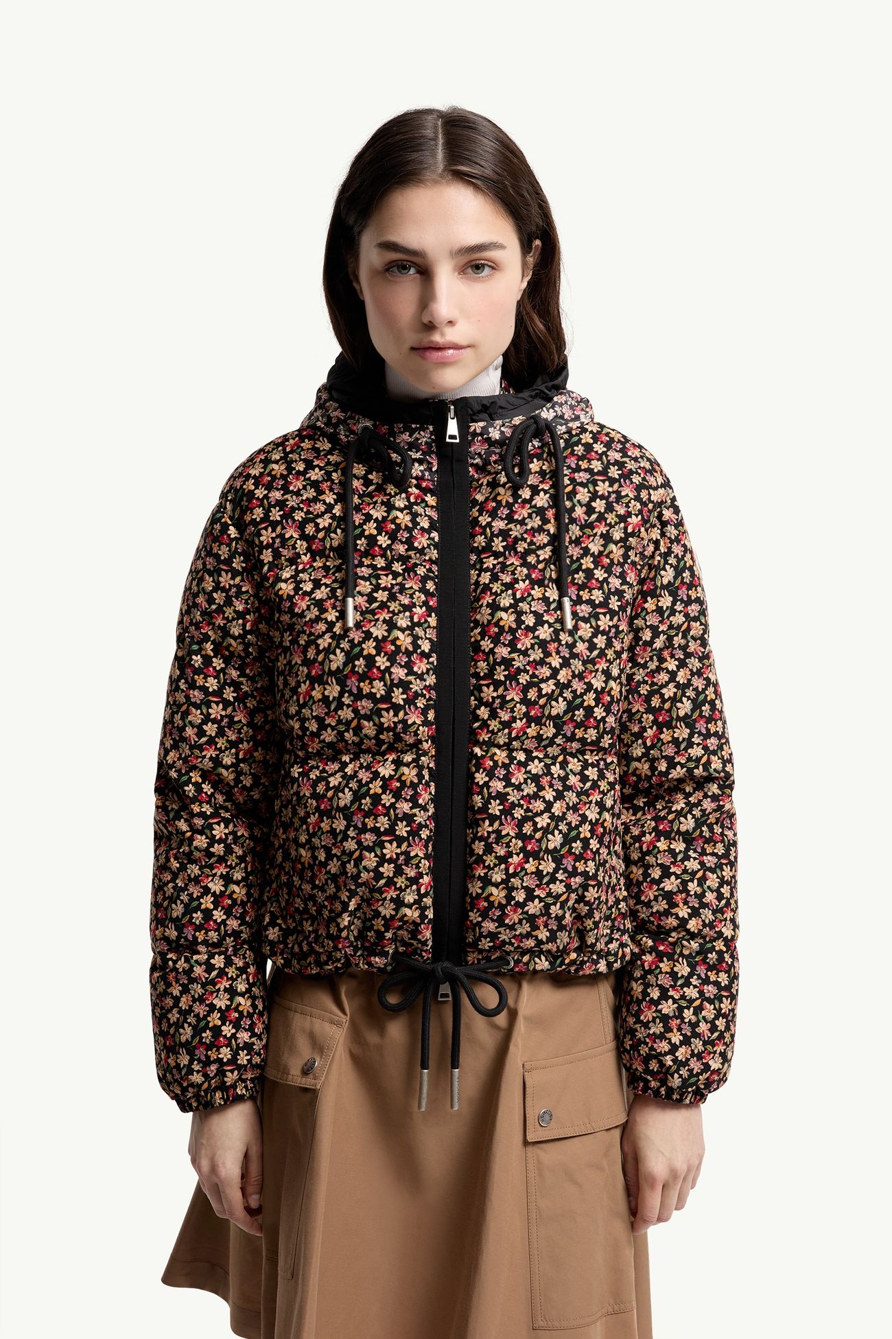 Becfigue Floral Hooded Down Jacket Women Black Moncler 3