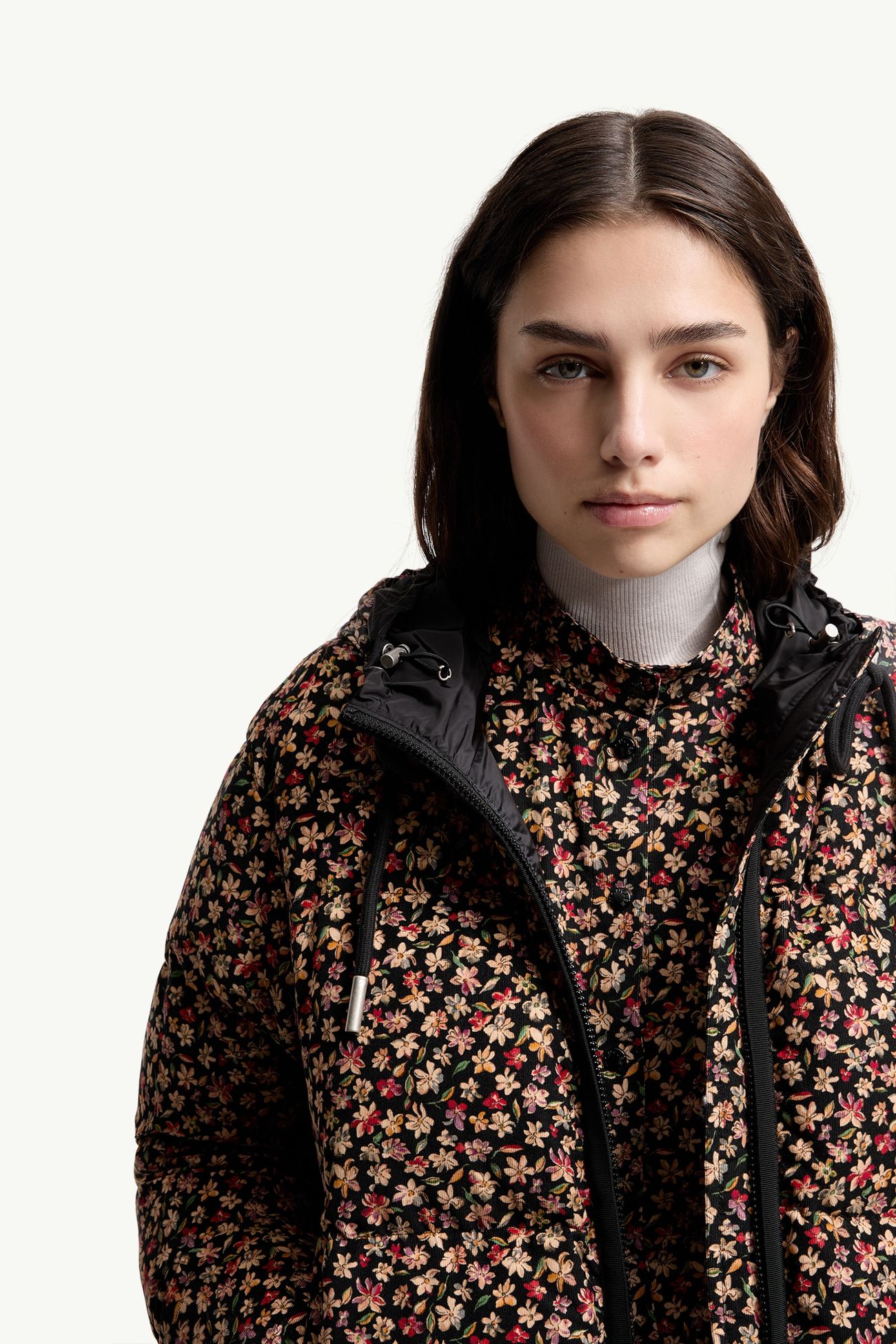 Becfigue Floral Hooded Down Jacket Women Black Moncler 5