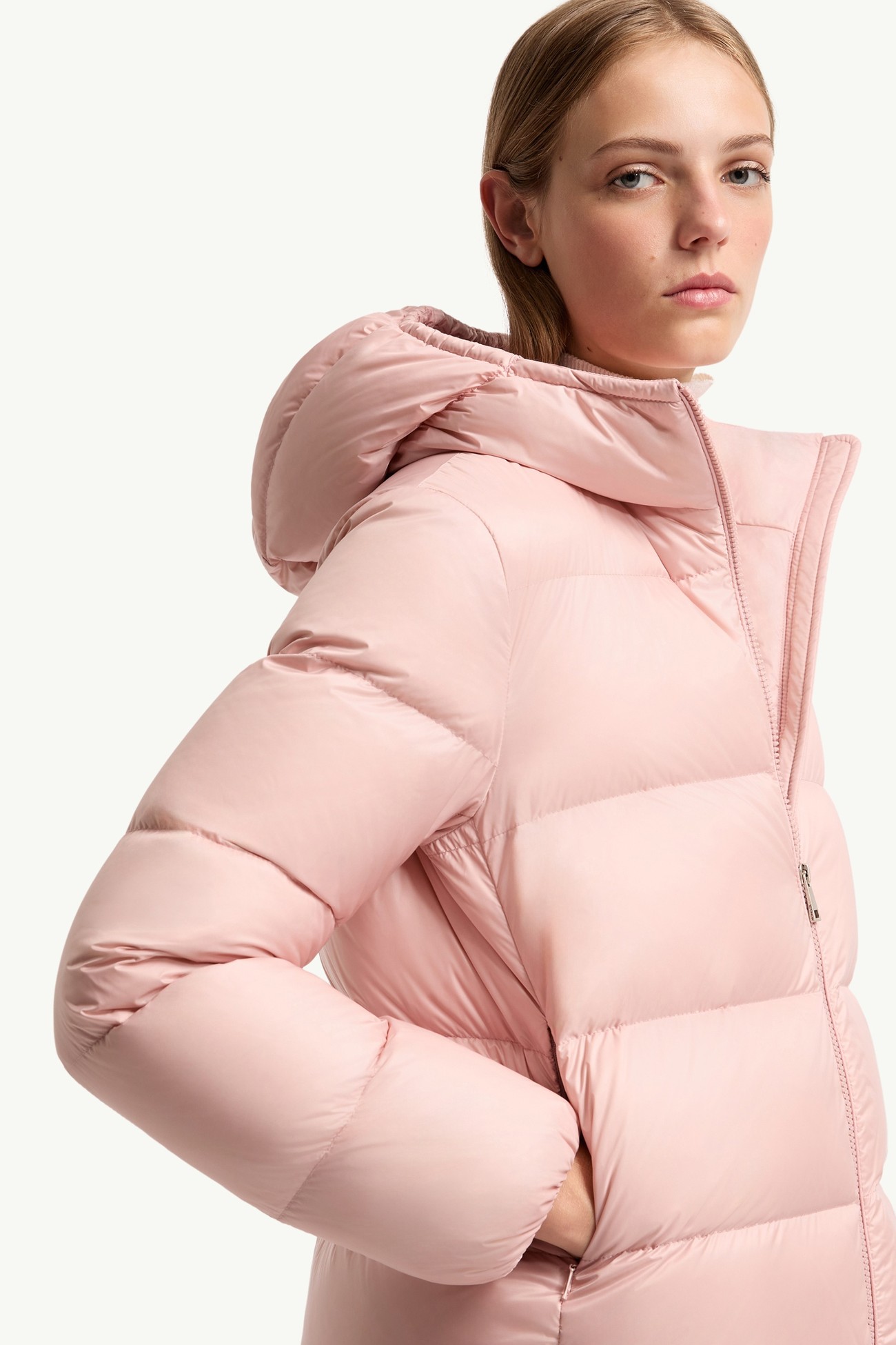 Feligule Hooded Short Down Jacket Women Pink Moncler 5