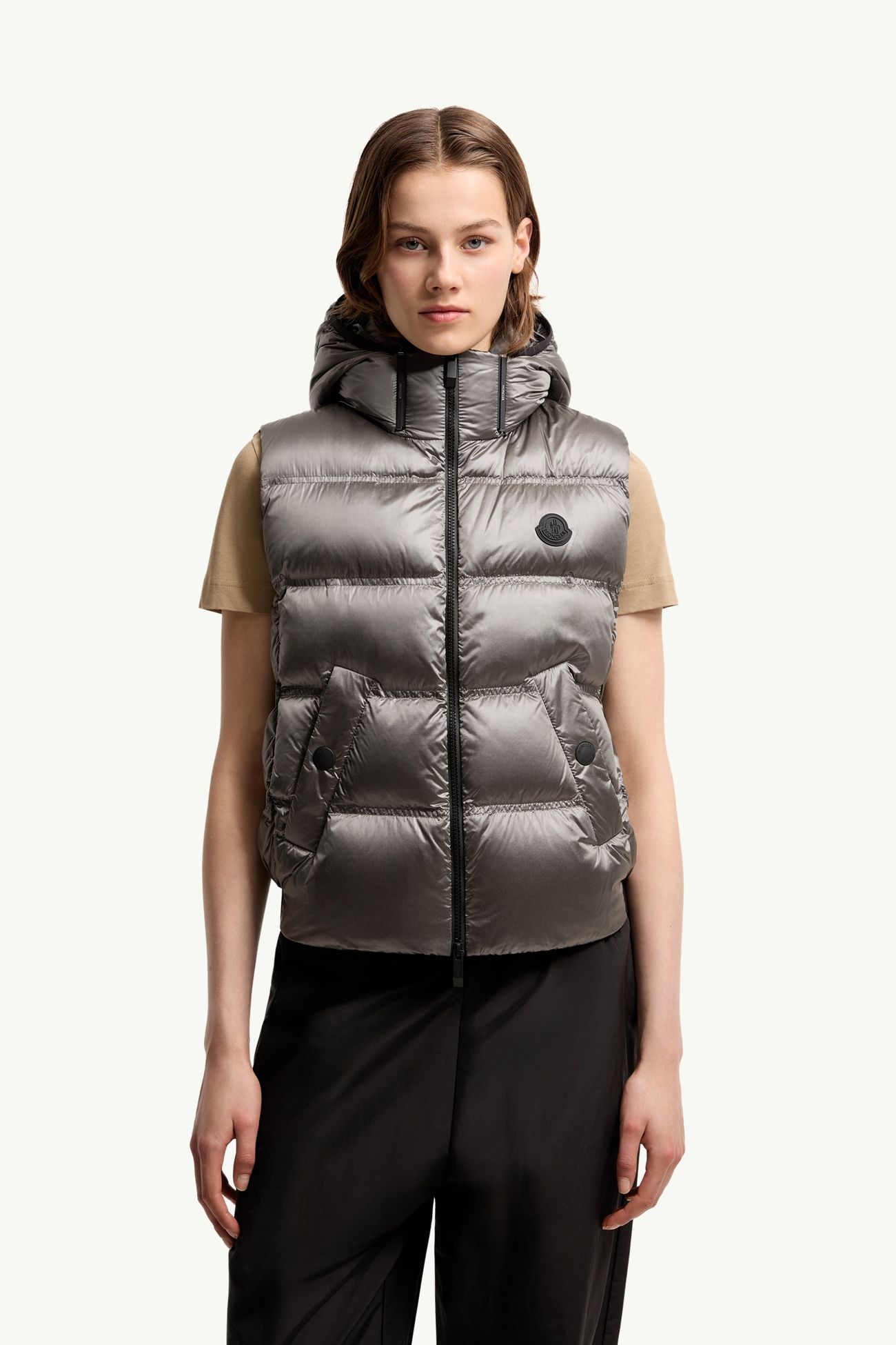 Fluidite Hooded Down Vest Women Silver Moncler 3