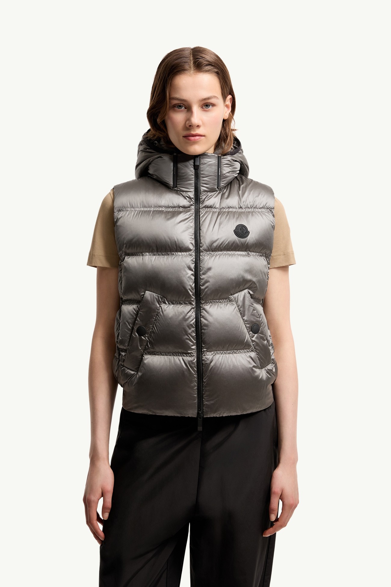 Gilet imbottito in piuma Fluidite con cappuccio Donna Argento Moncler 3