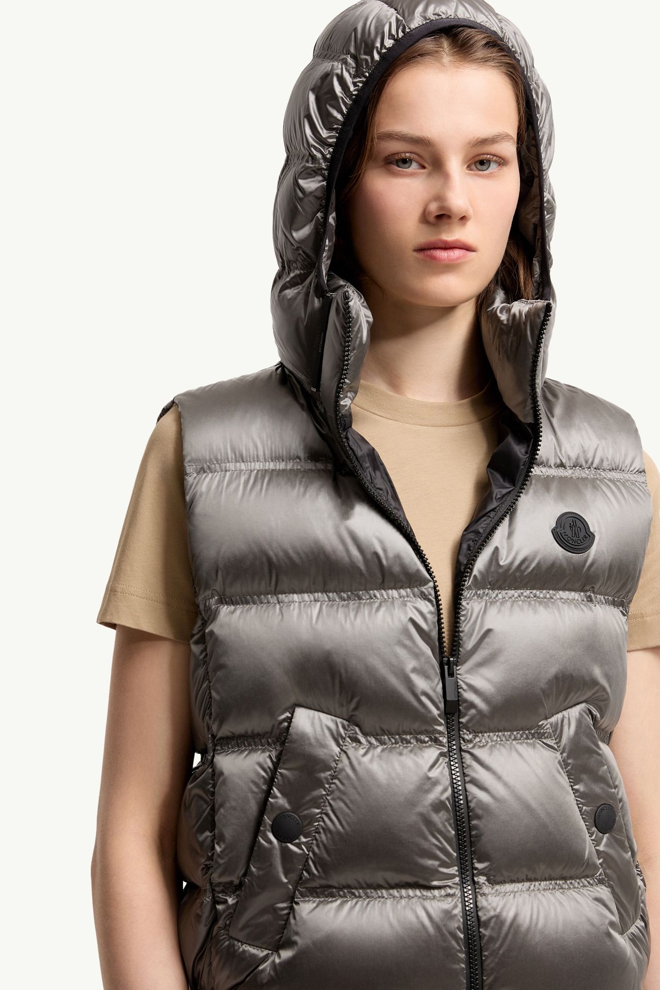 Fluidite Hooded Down Vest Women Silver Moncler 5