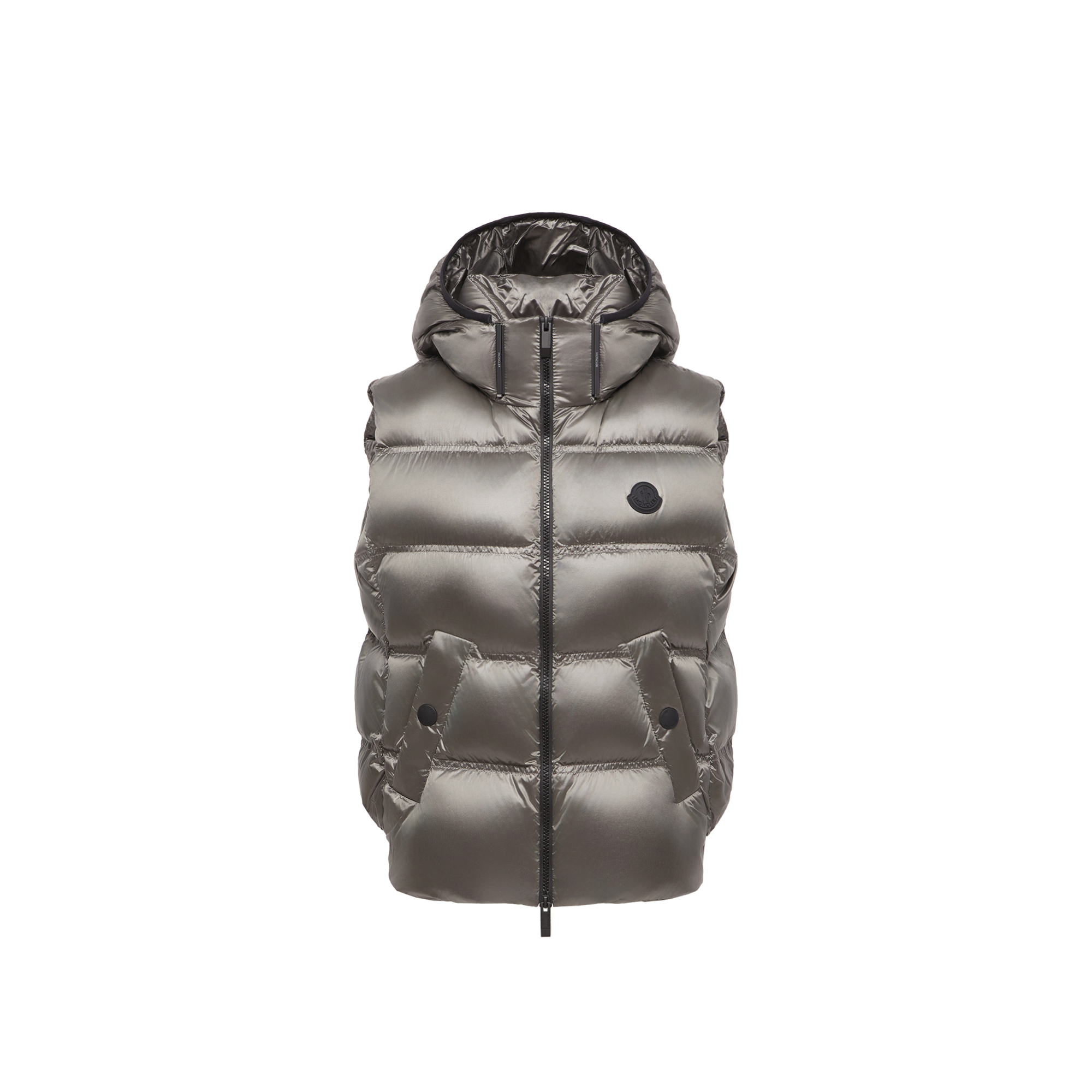 Moncler Fluidite Hooded Down Vest, Women, Grey, Size: 1 In Gray