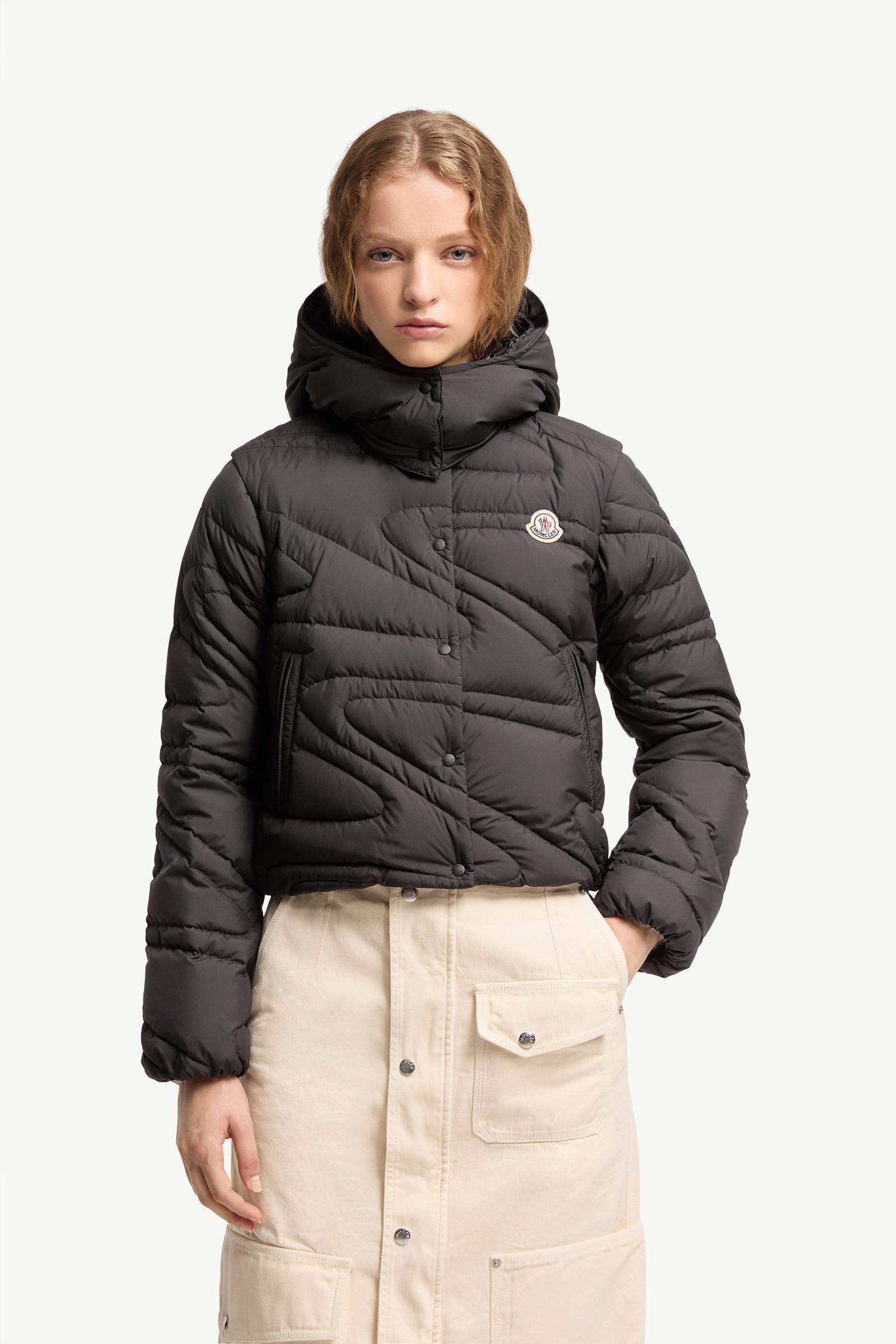 Black Leona 2-in-1 Hooded Short Down Jacket - Short Down Jackets