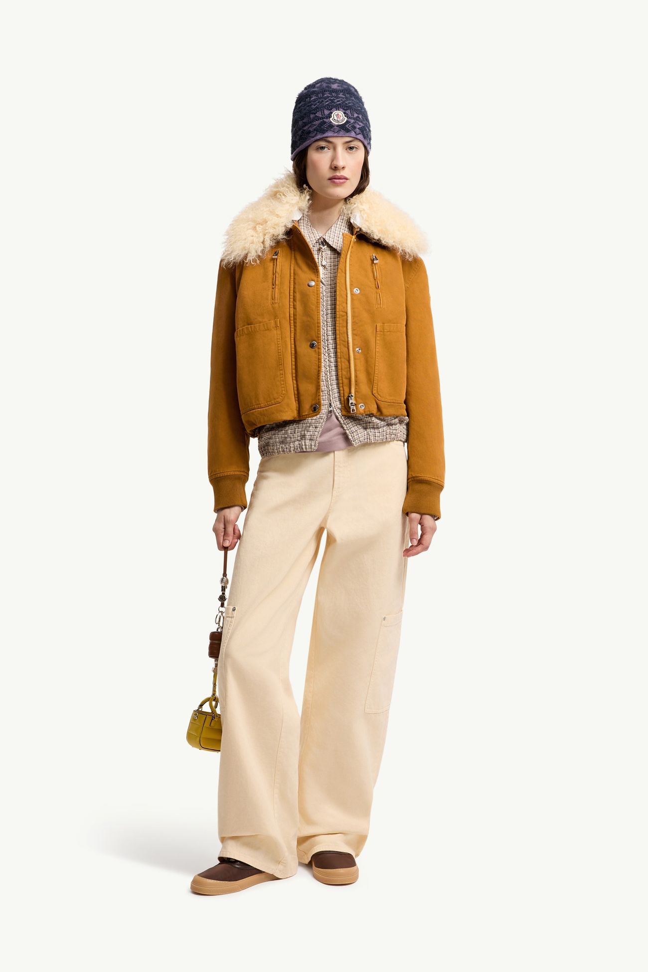 Gravio Shearling-Trimmed Short Down Jacket Women Dark Yellow Moncler 0