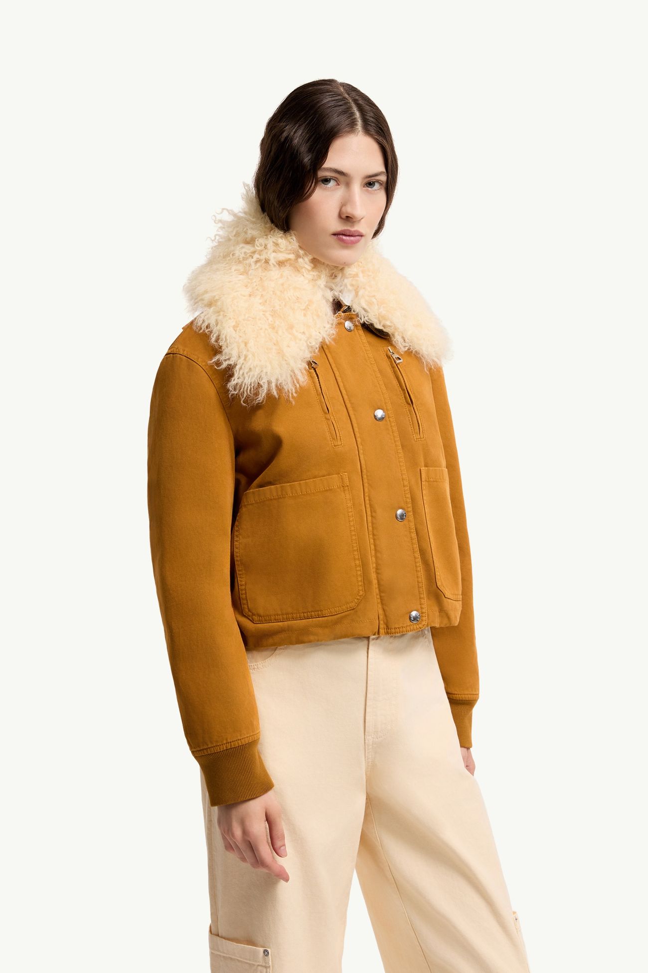 Gravio kurze Daunenjacke mit Shearling-Besatz Damen Dunkelgelb Moncler 3