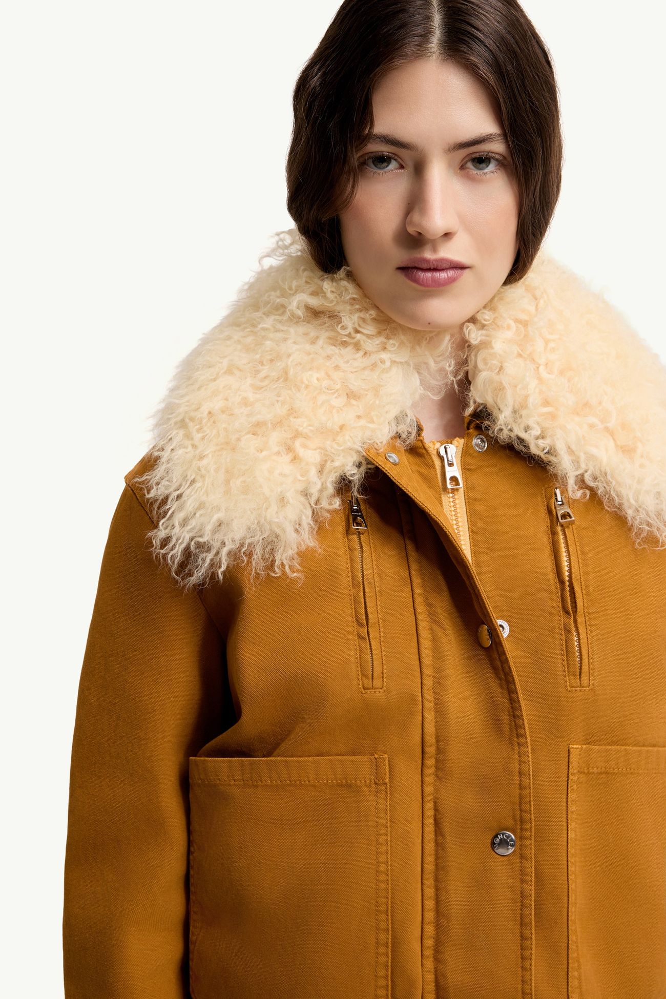 Gravio kurze Daunenjacke mit Shearling-Besatz Damen Dunkelgelb Moncler 5