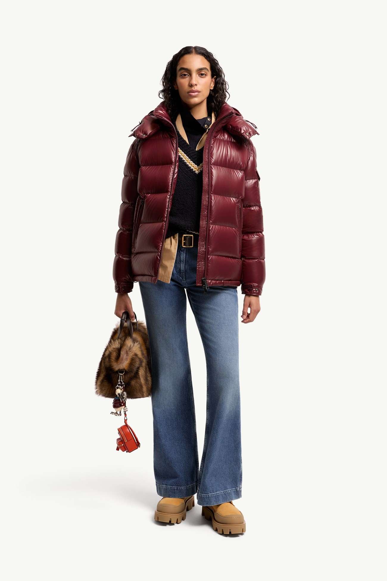 Maire連帽短身羽絨外套 女士 酒紅色 Moncler 0