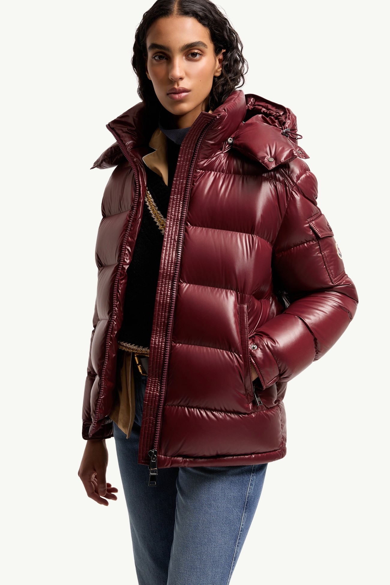 Maire Hooded Short Down Jacket Women Burgundy Moncler 5