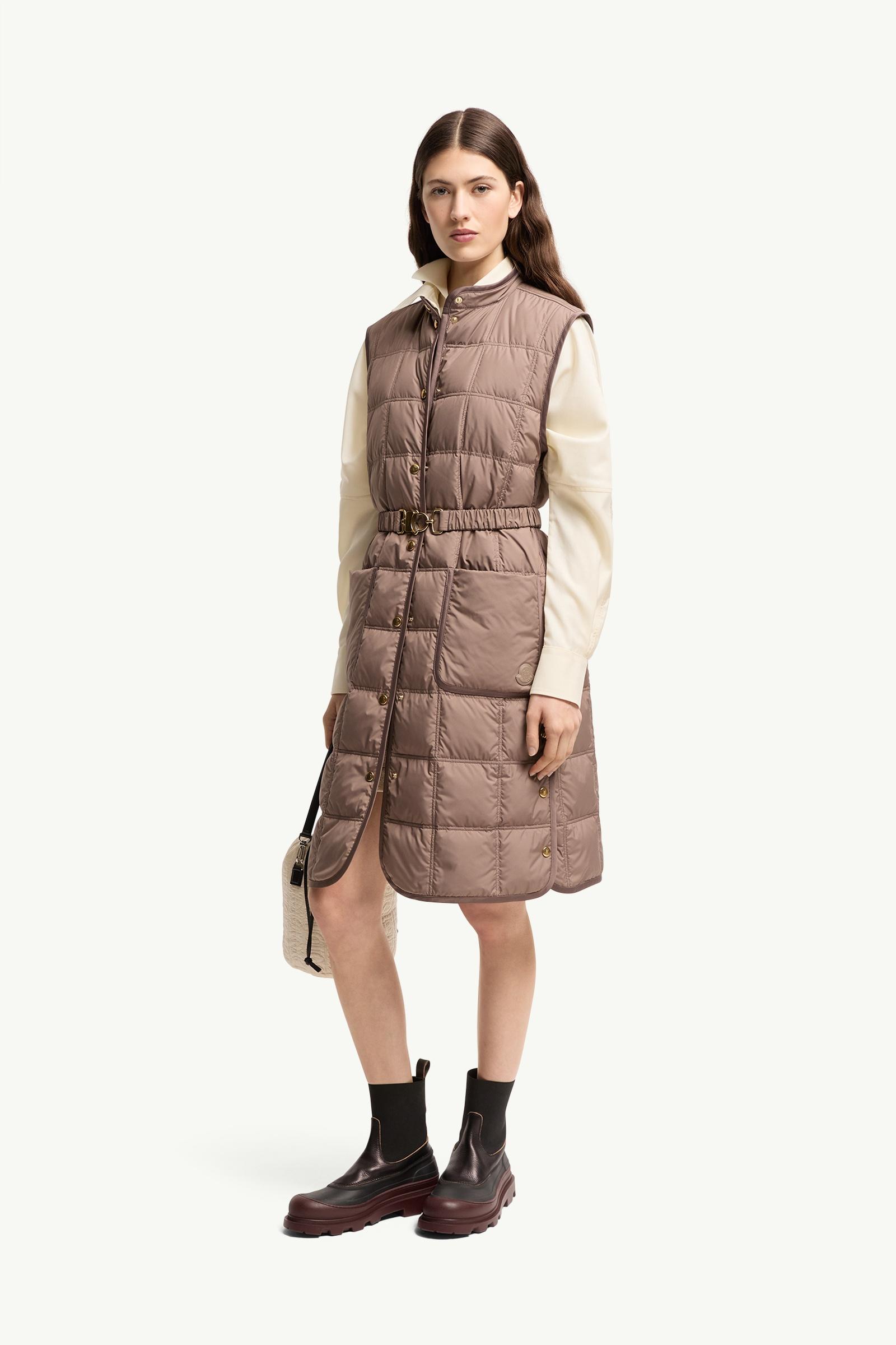 Brown Cygnette Square Quilted Long Down Gilet - Vests for Women