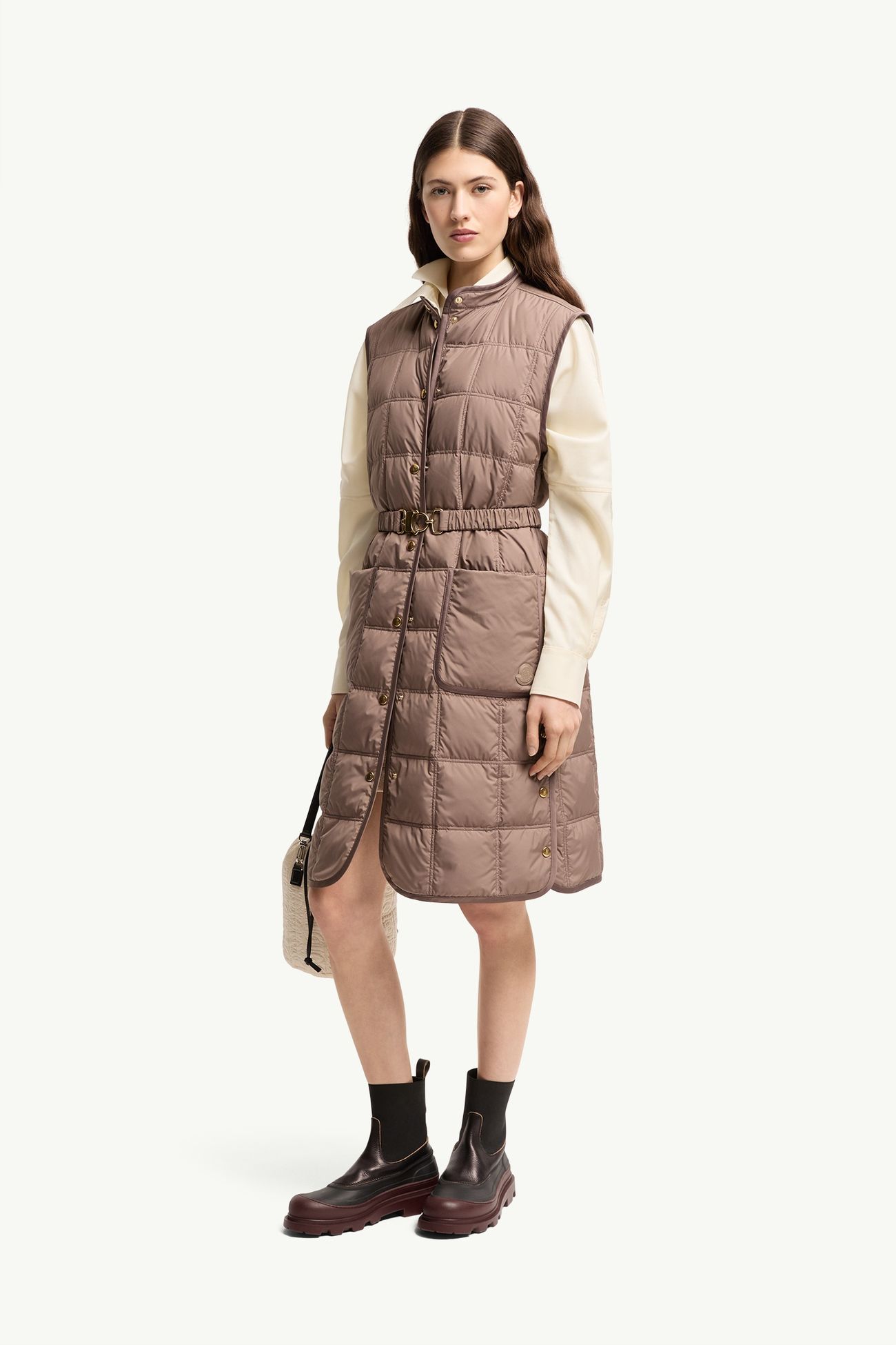 Doudoune longue Cygnette à matelassage carré Femmes Marron Moncler 0
