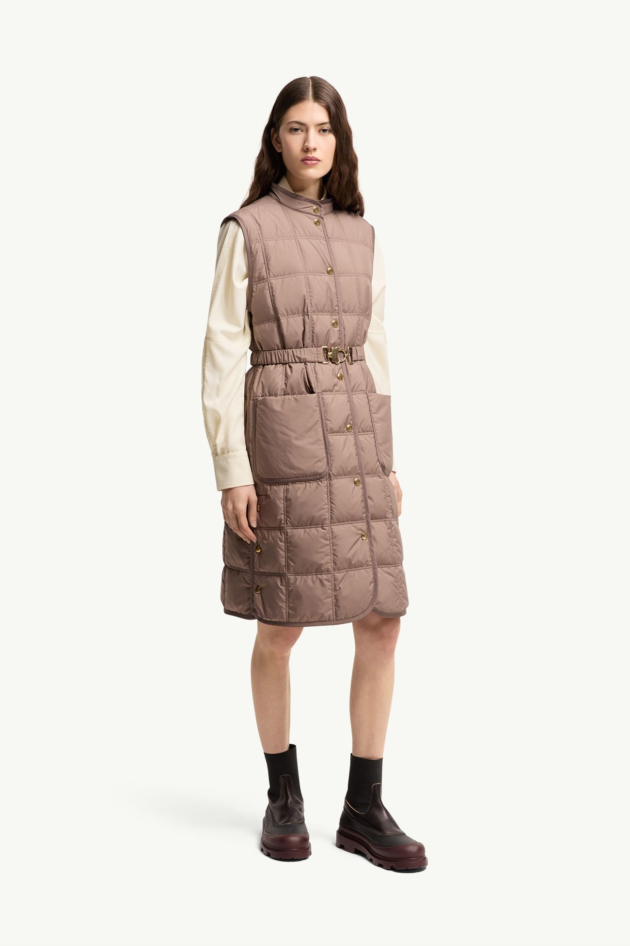 Cygnette方形絎縫長身羽絨背心 女士 啡色 Moncler 3