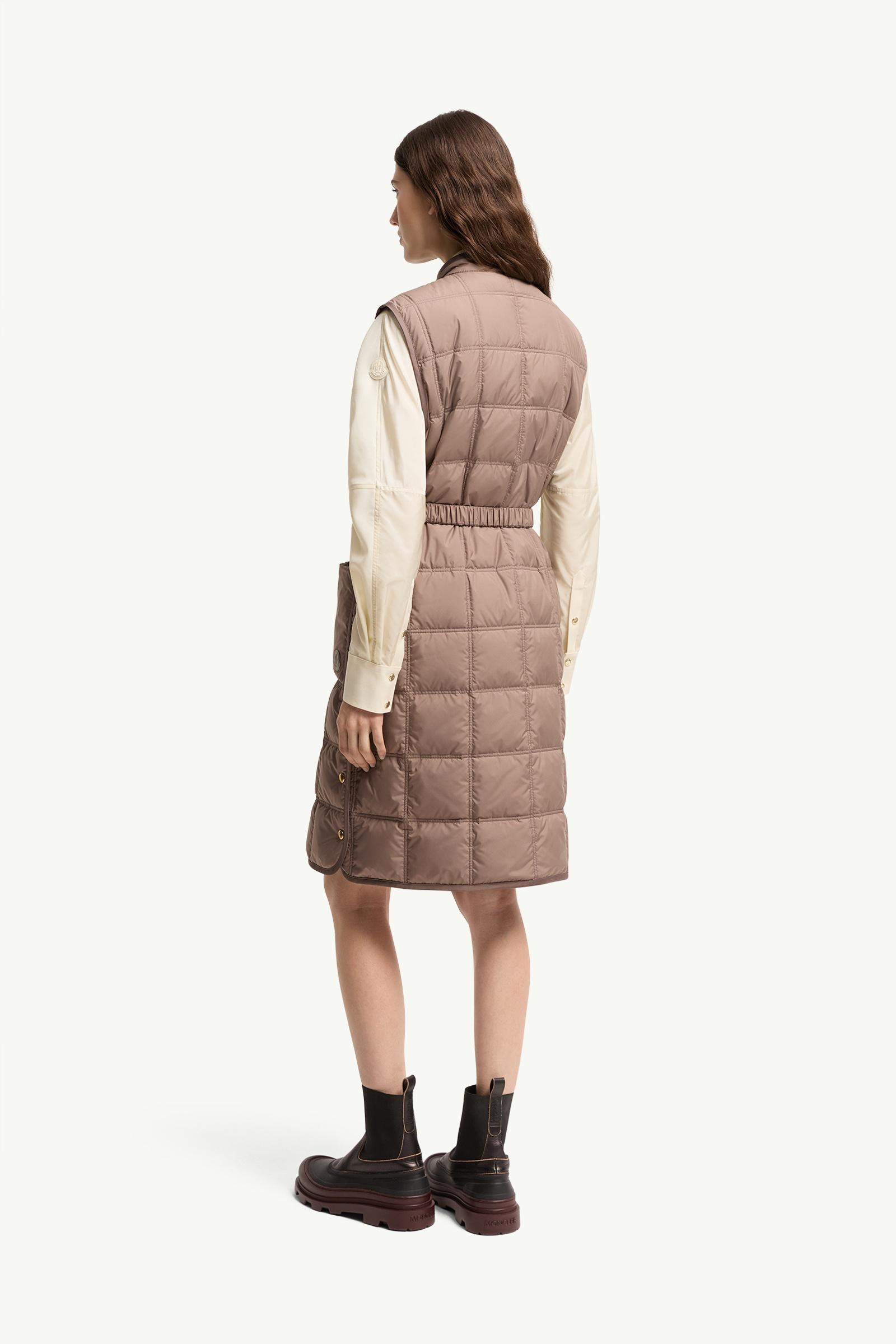 Brown Cygnette Square Quilted Long Down Gilet - Vests for Women