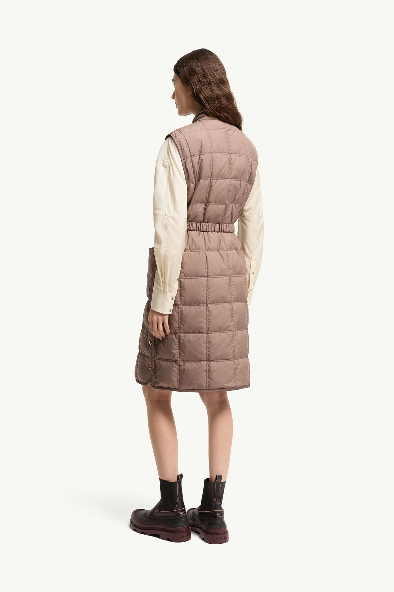 Cygnette女士方形绗缝长款羽绒马甲 女士 棕色 Moncler 4
