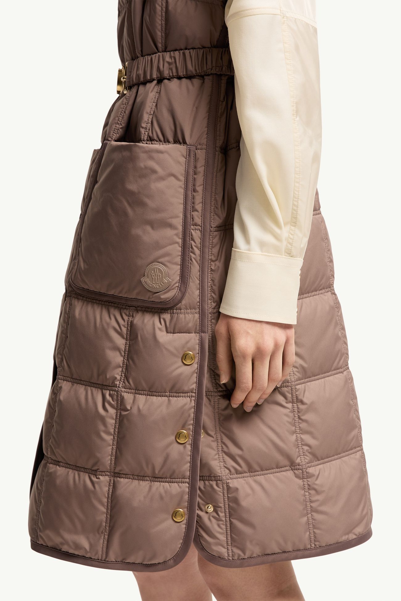 Chaleco plumífero largo acolchado de cuadros Cygnette Mujer Marrón Moncler 5