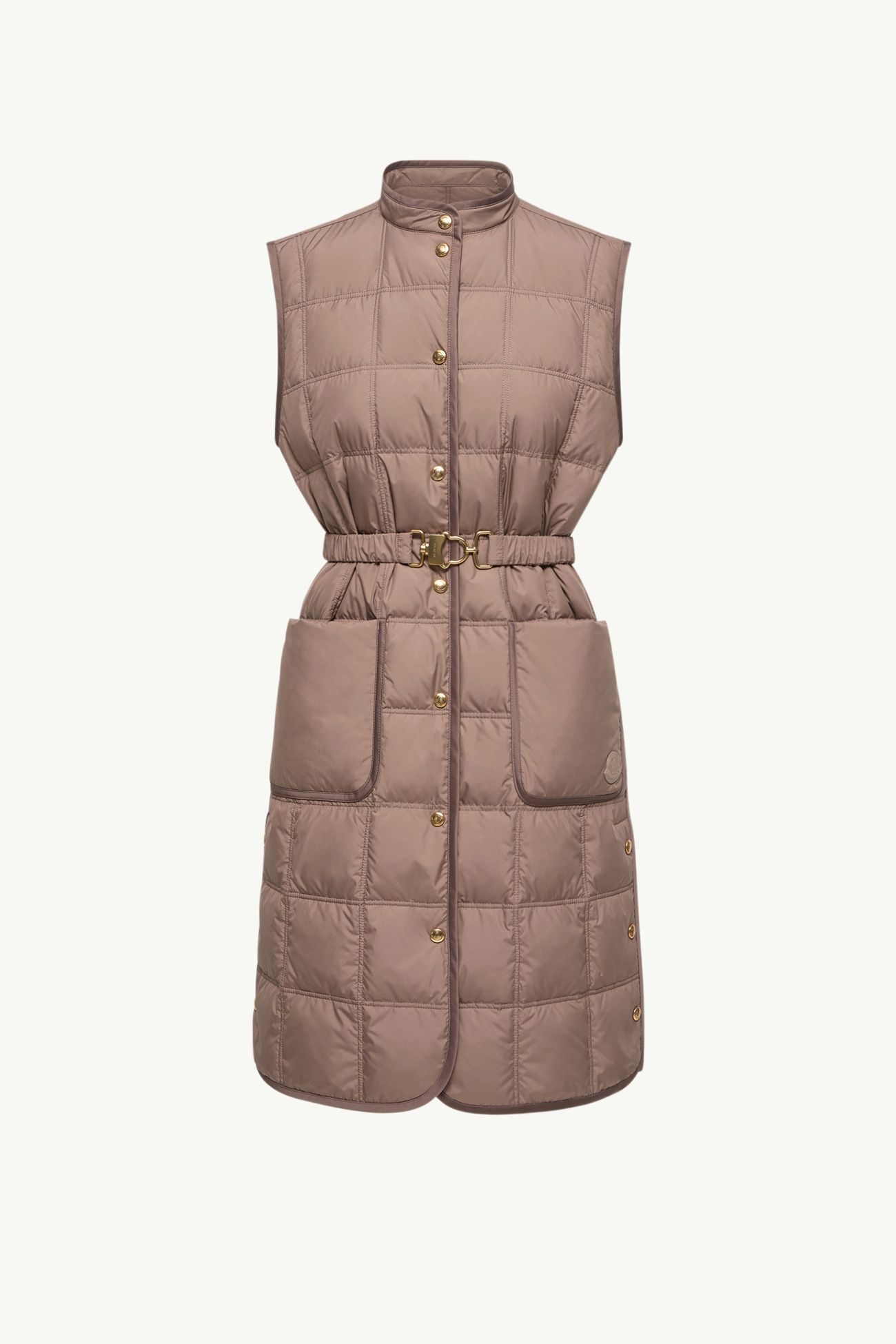 Chaleco plumífero largo acolchado de cuadros Cygnette Mujer Marrón Moncler 2