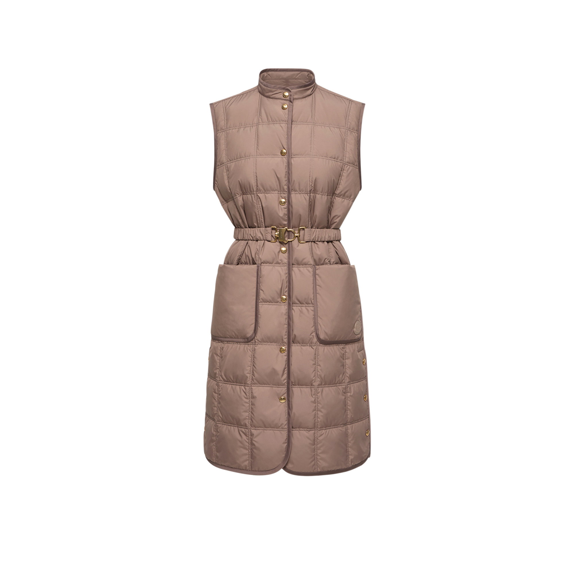 Moncler   Cygnette Square Quilted Long Down Gilet for Women in Brown, Size: 10