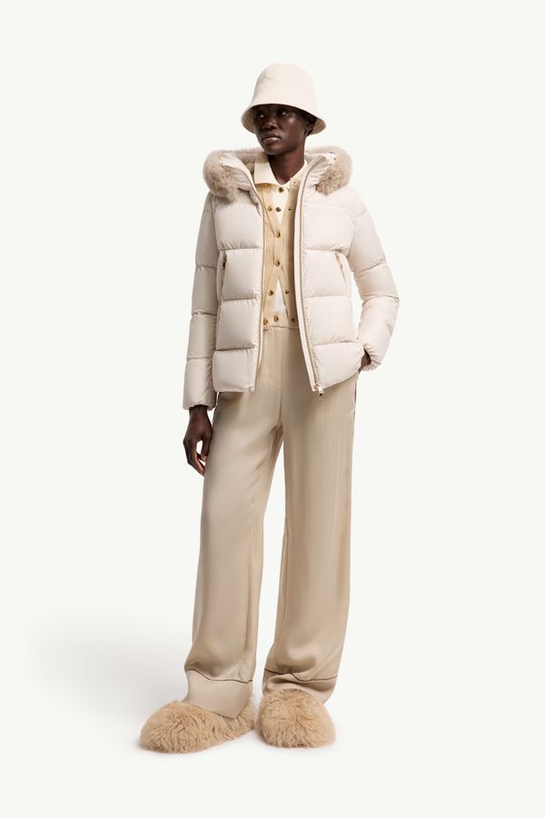 Doudoune courte à bordure en shearling Laichefur Femmes Blanc Moncler 0